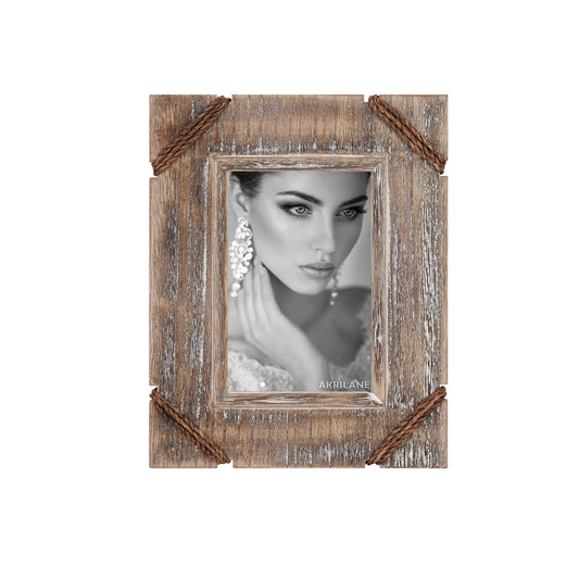AKRILANE 4x6 Picture Frame Wood Rustic Decorative Distressed & Vintage Looking Photo Frames for Wall Mount & Table Top Display Home Decor – 4 x 6 Wedding Picture Frames – Style D