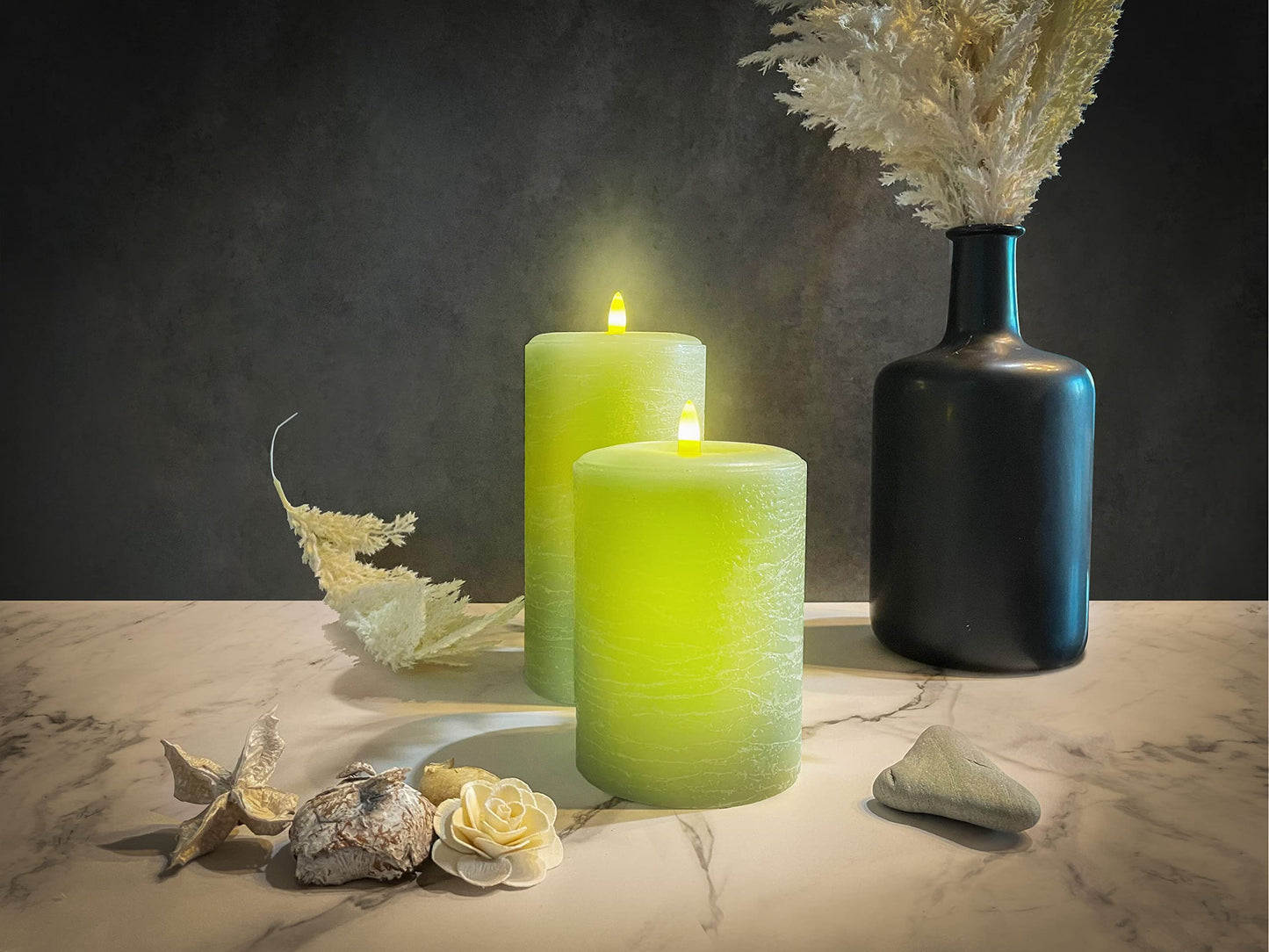 LumiPur Signature Natural Glow Flickering Flameless LED Wax Pillar Candle (3.5" x 7", Sage Green)