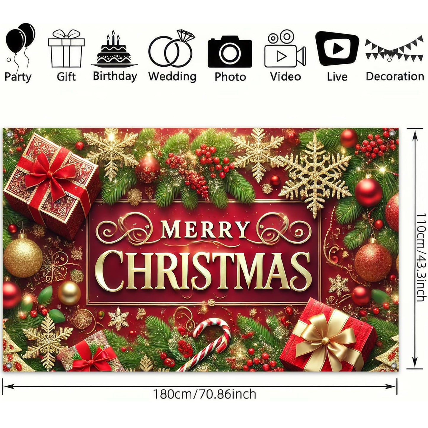 BlissYard Merry Christmas Banner Festival Wall Hanging 71x43 Inches Large Banner for Christmas Holiday Decor Home Party Decorations Perfect for Indoor Outdoor Use