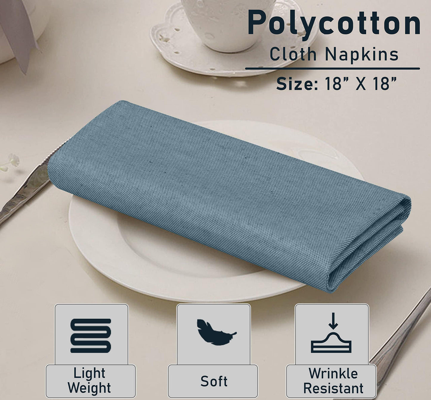 Ruvanti Cloth Napkins Set of 12, 18x18 Reusable Napkins Cloth Washable, Soft & Durable Table Napkin, Poly Cotton Fabric Dinner Napkins for Parties, Christmas, Thanksgiving, Weddings - Teal