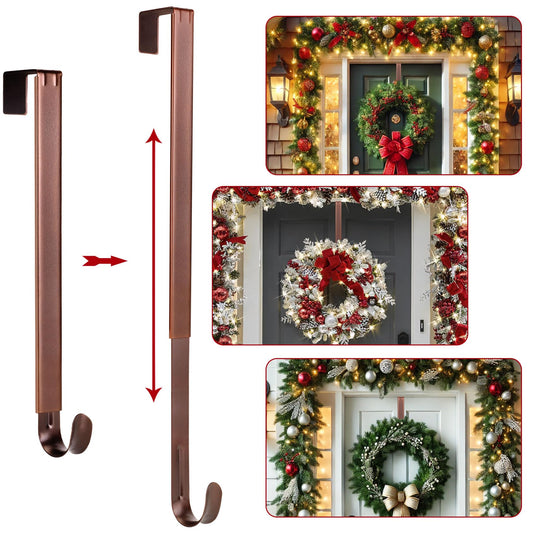 AnCintre Wreath Door Hanger,Easter Decorations Wreath Hangers for Front Door, Adjustable Over the Door Hooks for Hanging Welcome Sign Length from 15 to 25 Inches,Metal Front Door Porch Apartment Decor