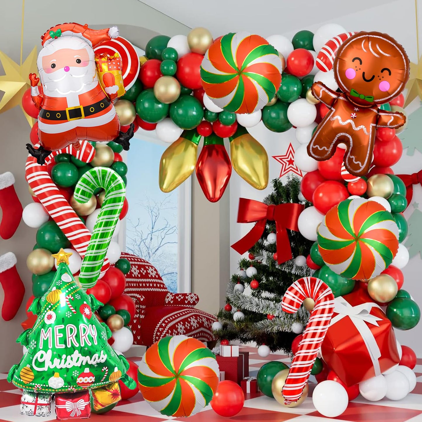 Gingerbread Man & Santa Foil Party Balloons, Merry Christmas Balloons, Christmas Balloons for New Year Eve Holiday Festival Birthday Party Decorations (Santa & Gingerbread)