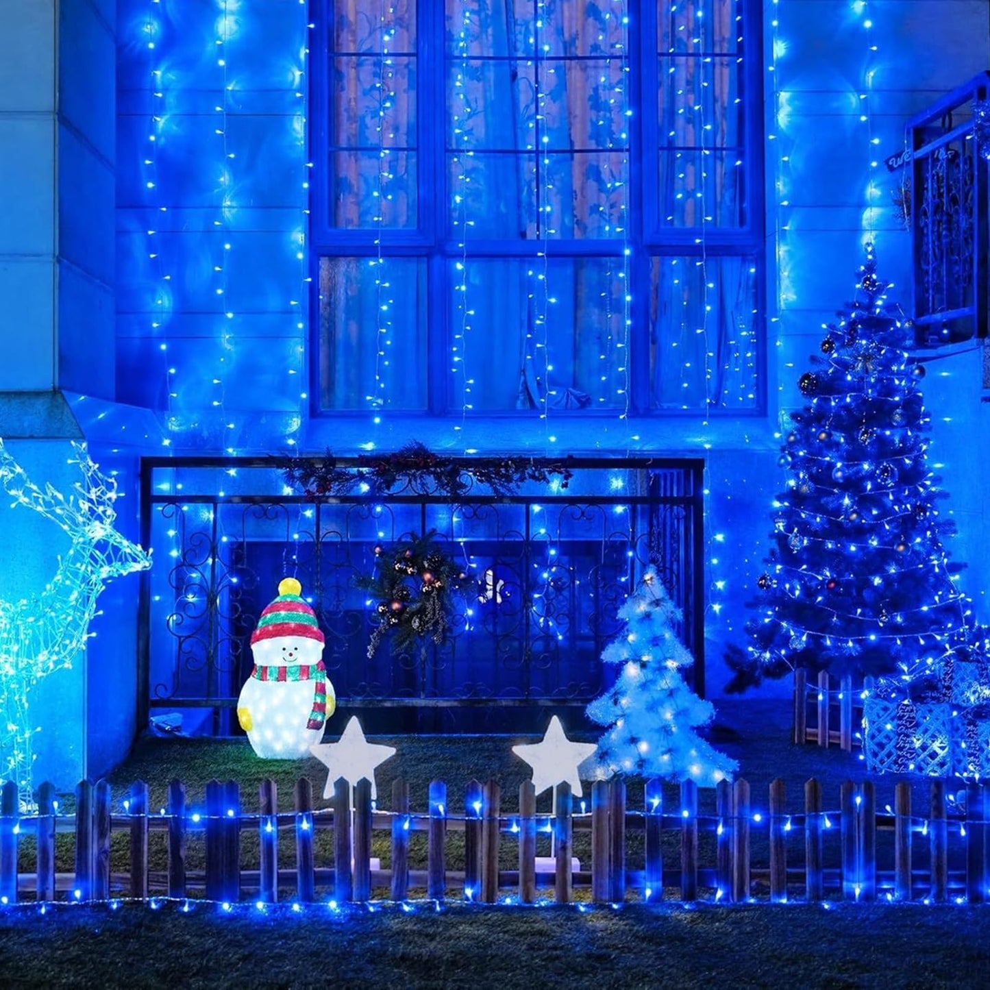LAMPHOME 32.5FT 100LED Blue Christmas String Lights, 16 Modes Waterproof Fairy Lights Plug in, Twinkle String Lights Indoor Outdoor for Bedroom Wall Halloween Tree Party Home Decoration