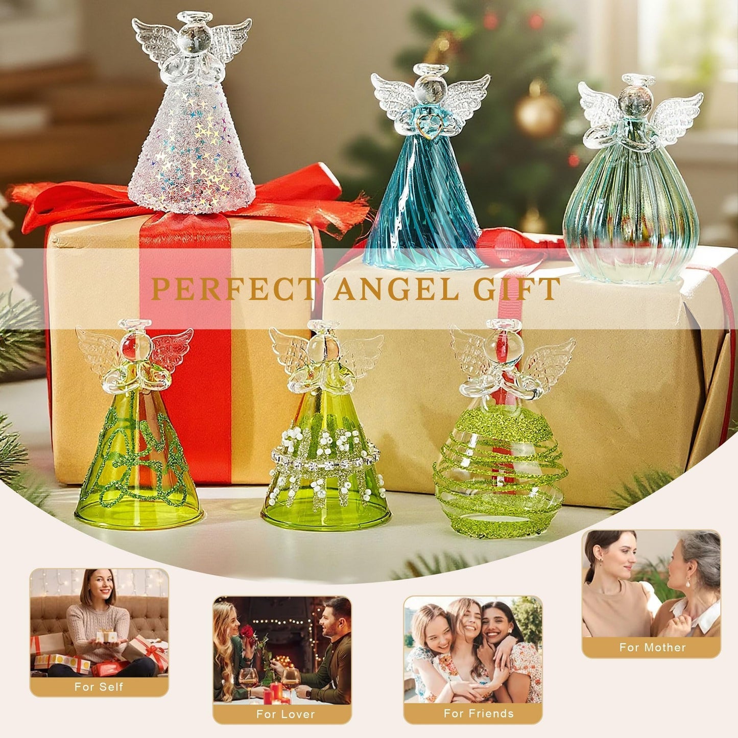 Green Glass Angel Ornaments Gift for Women, Set of 3 Crystal Guardian Angel Ornaments for Tree, 2026 Hand Blown Spun Glass Home Decor Irish Gift for Women