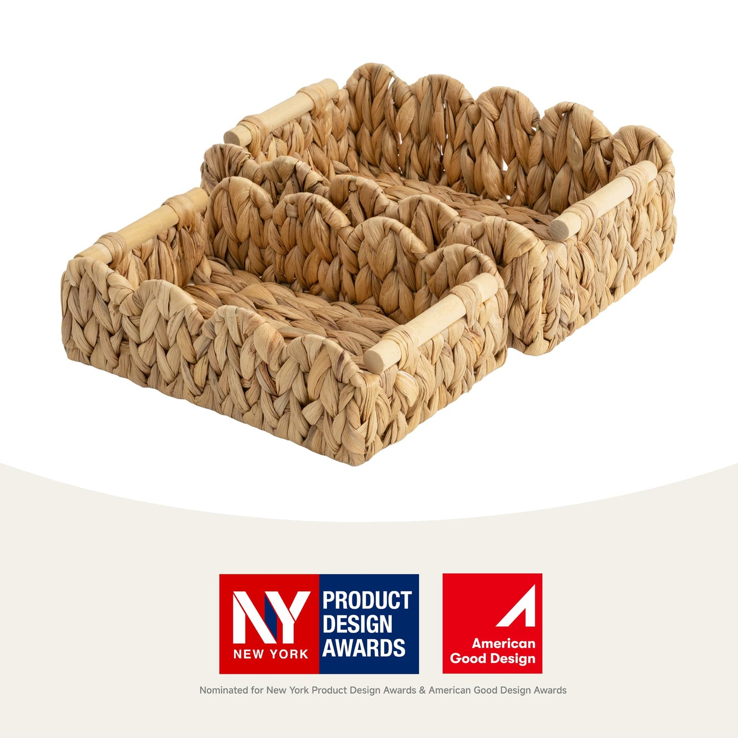 StorageWorks Toilet Paper Basket 2 Pack, Back of Toilet Basket with Wooden Handles, Small Wicker Decorative Scalloped Baskets for Organizing, Living Room Storage, Natural Water Hyacinth