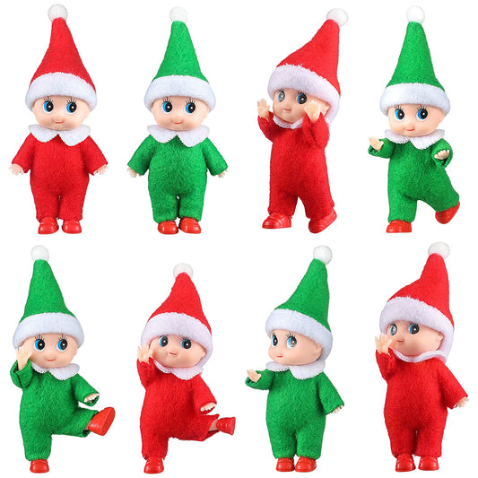 Soulchen Christmas Doll Toy Christmas Twin Boy and Girl Doll Xmas Miniature Accessories for Xmas Decoration (8 Pieces)