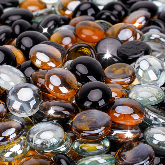 Stanbroil 10-Pound Blended Fire Glass Beads - 1/2 inch Fire Glass Drops Blend Onyx Black, Crystal Ice, Caramel Reflective for Indoor and Outdoor Gas Fire Pits and Fireplaces
