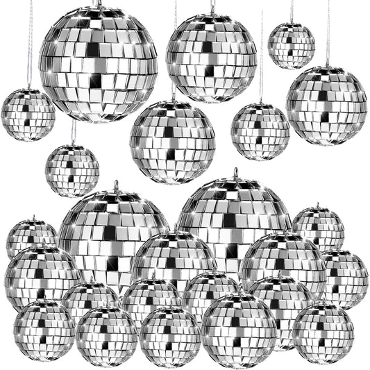 MTLEE Disco Balls Decorations Assorted Size Party Decor Disco Ball Ornaments Mirror Mini Large Hanging with Rope for Wedding Festival Stage Prop(Silver, 2.4, 2, 1.6, 1.2 Inch)