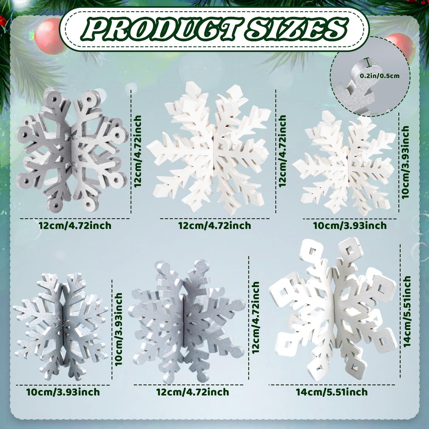 OuMuaMua Winter Christmas Centerpiece Table Decorations - 12pcs Wooden Snowflakes Decor 3D Silver White Snowflake Tabletop Decor for Xmas Holiday Tiered Tray Winter Farmhouse Decor