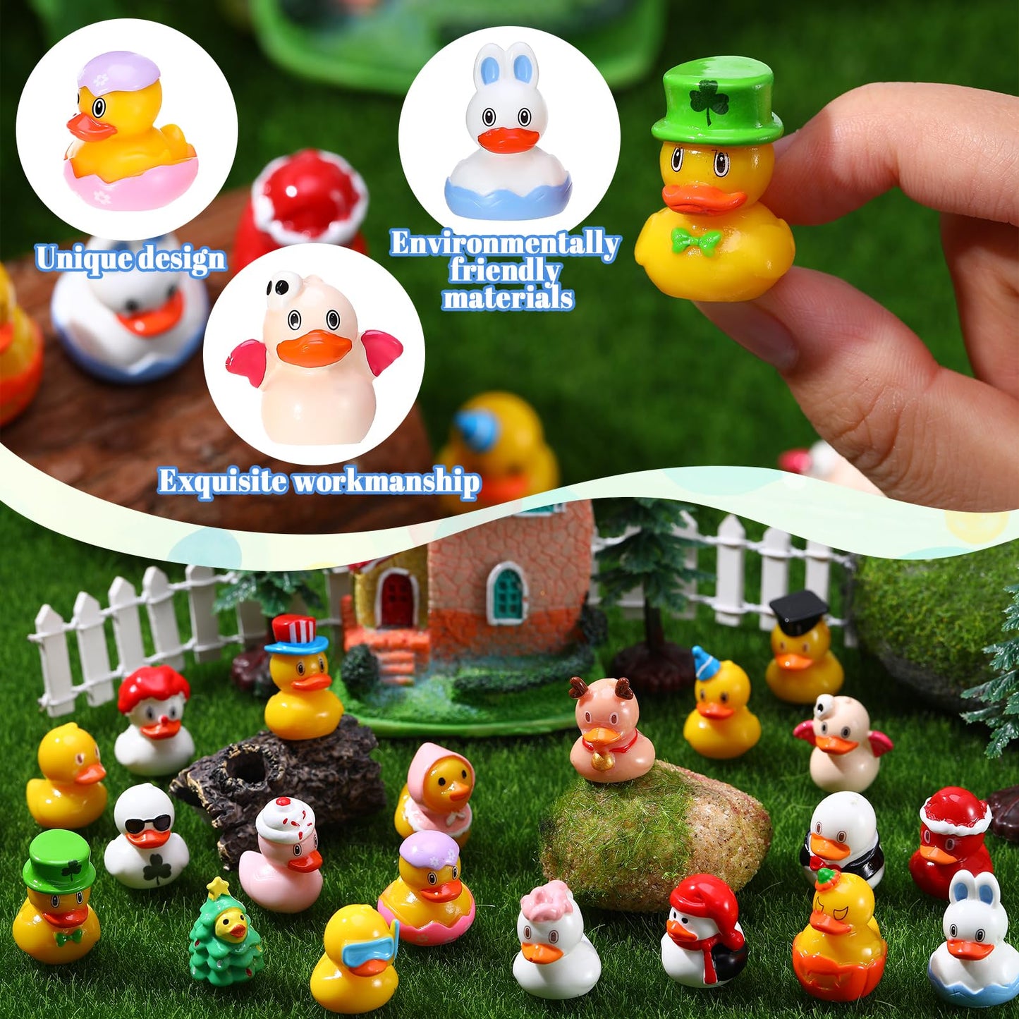 GGSTDDUP 20 Pcs Holiday Mini Resin Ducks Tiny Resin Animals Miniature Duck Figurines Suitable for DIY Cake Ornaments Crafts Moss Landscape Decoration