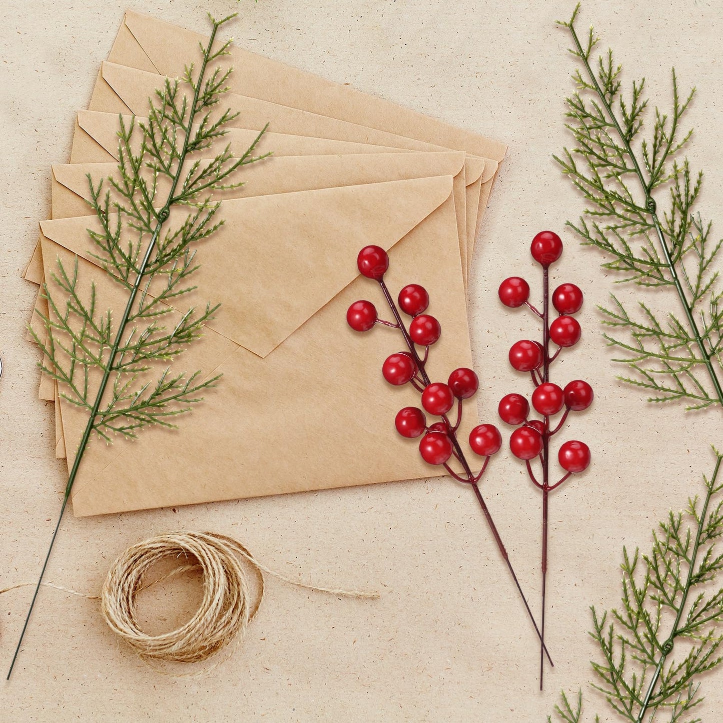 Norme 40 Pcs Christmas Floral Picks Christmas Greenery for DIY Gift Wrapping Plants Red Berry Pine Branches Artificial Picks and Sprays Stems Pine Sprigs for Crafts Wreath Garland Decor(Classic Style)