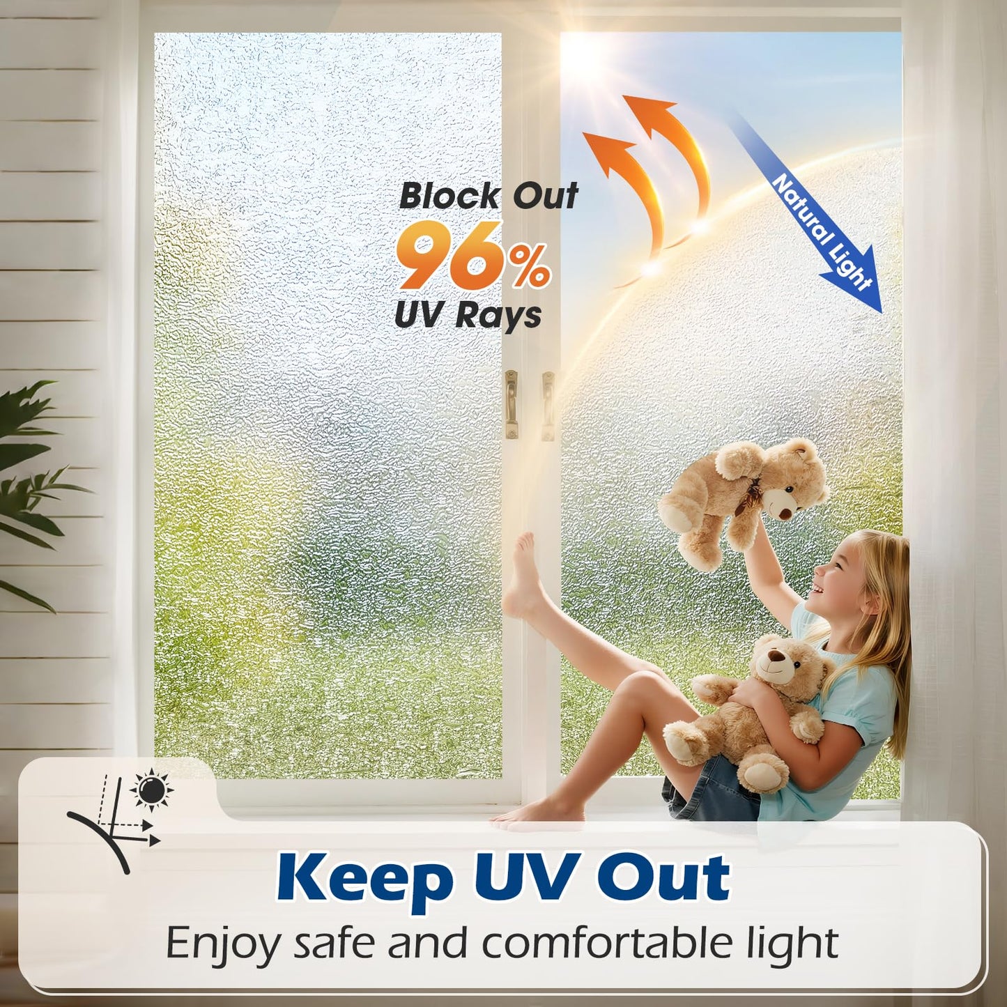 Borskyn Frosted Glass Window Privacy Film with Ice Vein Texture, Static Cling UV Blocking Removable Covering, Decorative Frosting Film for Home Office Bedroom Door, Clear, 17.5 x 78.7 Inches