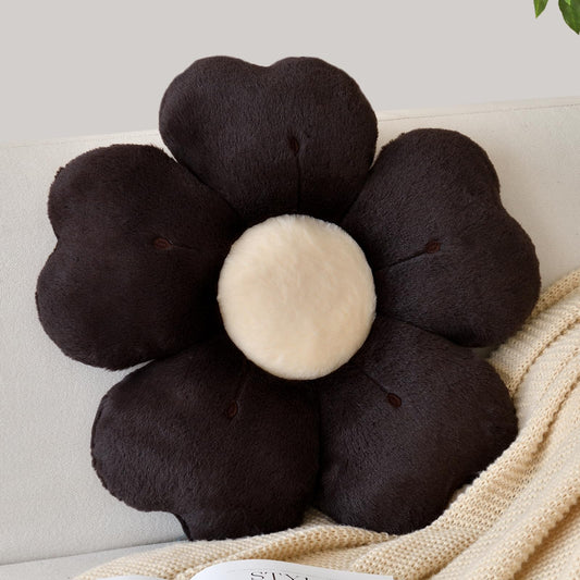 Flower Shaped Pillow, Cute Decorative Throw Pillows with Soft Rabbit Fur for Couch Bed Chair Floor, Christmas Pillow Seating Cushions with Room Décor for Bedroom Living Room(19.6 Inches, Brown)