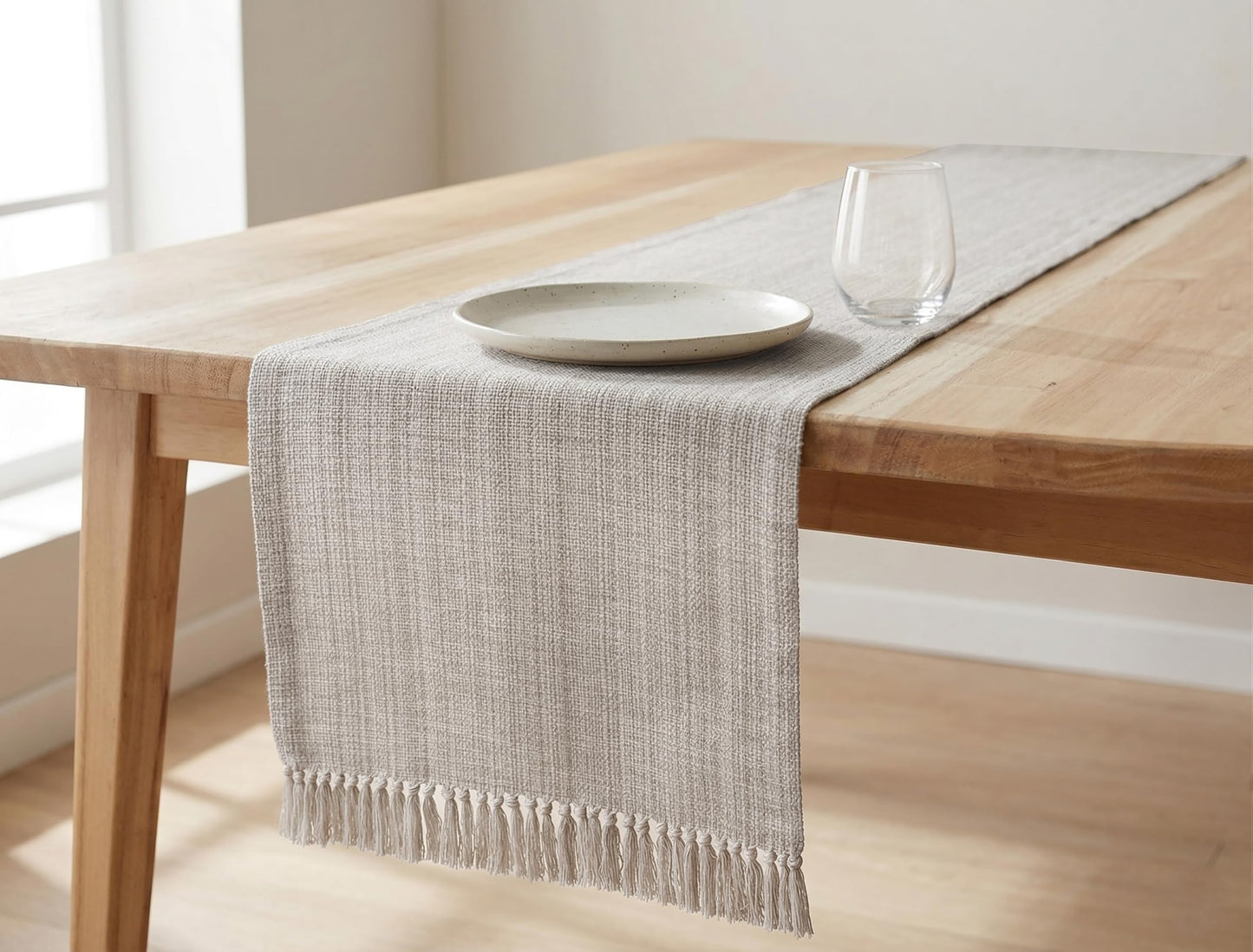 PurpleEssences Chambray Table Runner with Fringes - 100% Cotton, 13x72 Inch - Rustic Farmhouse Table Décor, Reusable, Machine Washable for Dining Tables - Spring Easter Summer - Royal Linen & H.White