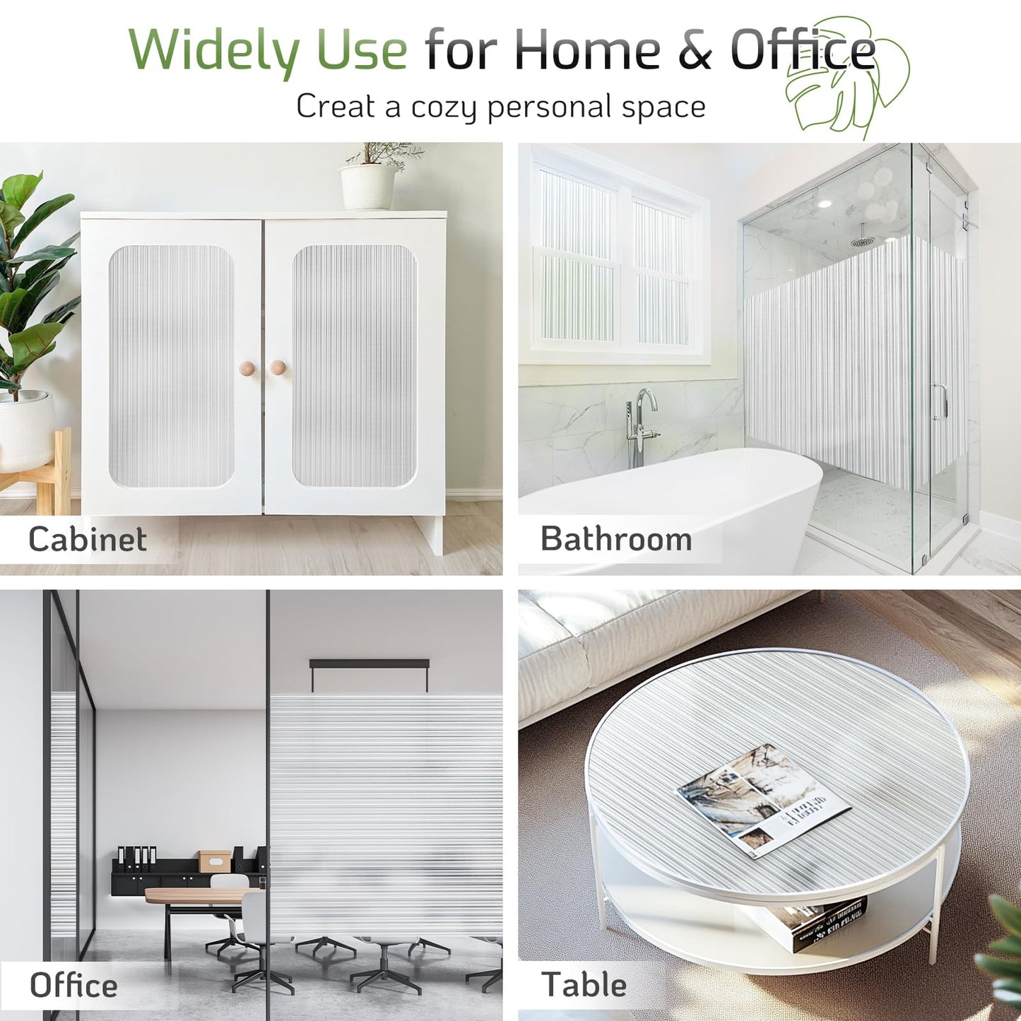 LUTE Reeded Glass Window Privacy Film, Frosted Glass Film, Removable 3D Decorative Decals Sun Blocking Anti UV Door Window Cover, No Glue Static Cling Vinyl for Bathroom Home Office, 17.5" x 78.7"