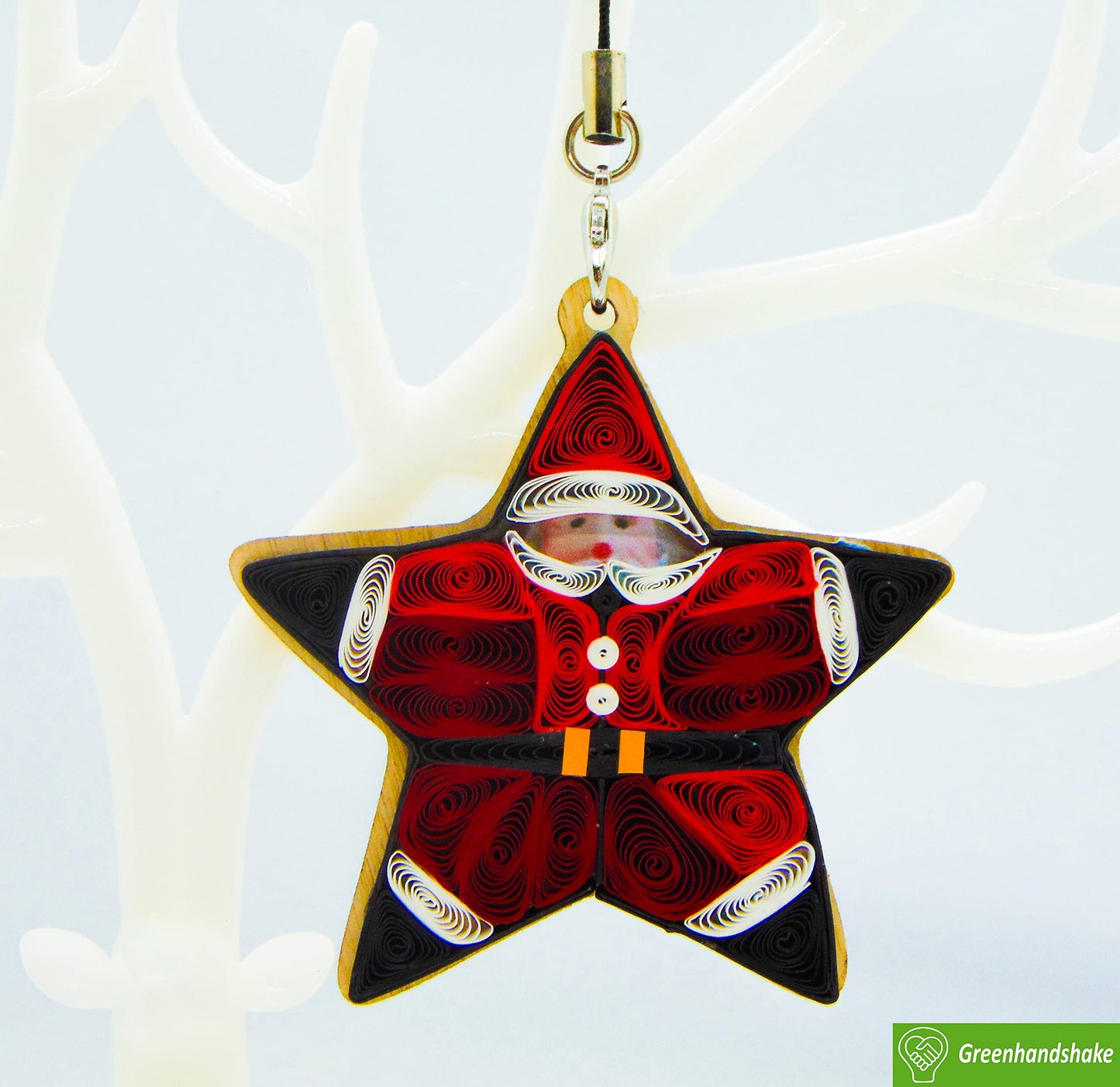 Star Shaped Santa, Home Decorations Holiday Decor, Handmade Ornament, quilled Ornament, Handbag Backpack Bag Purse Mobile Phone Car Hanging Decorations by GREENHANDSHAKE