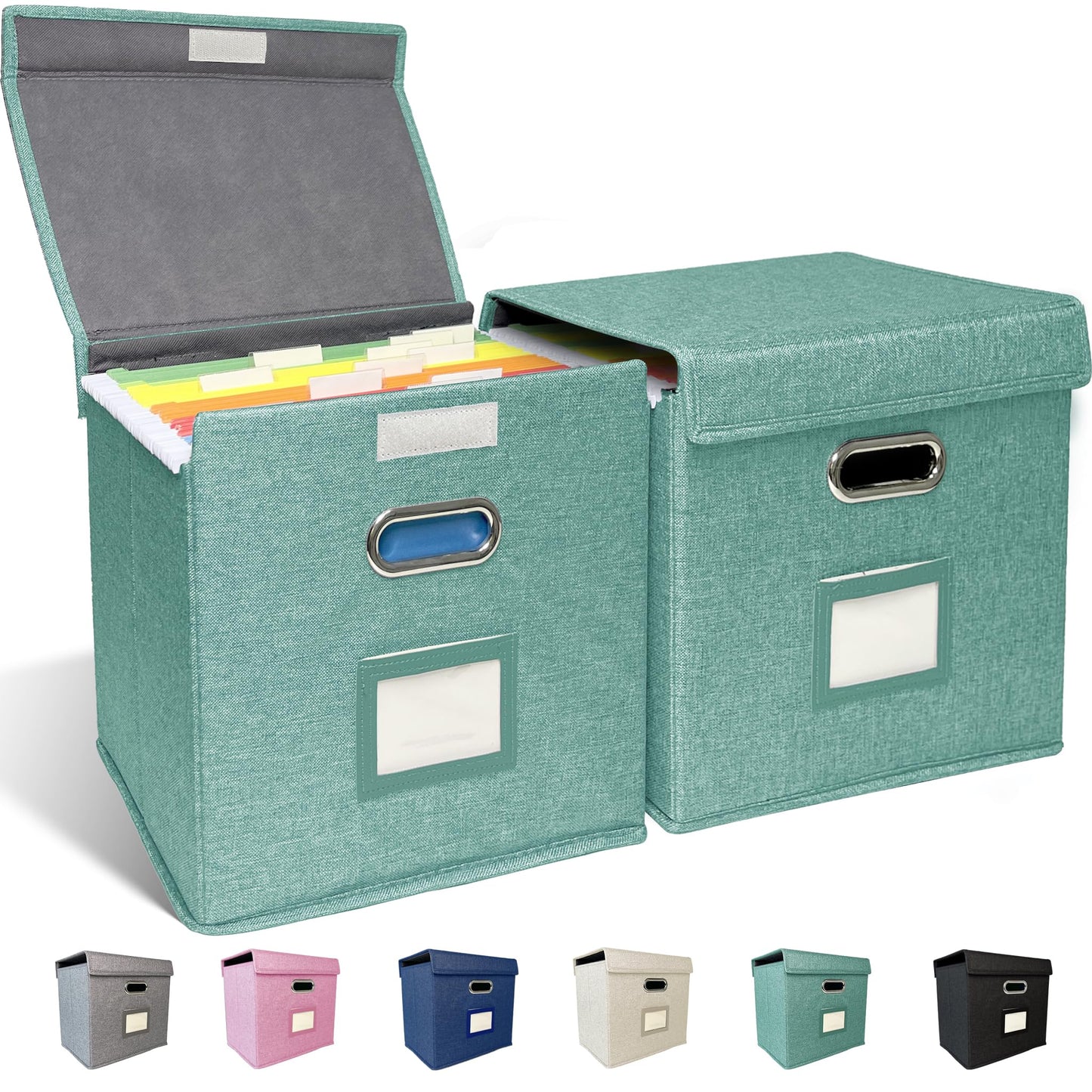 ComfortKeeper 2 Pack Hanging File Folder Box with Lid, Durable Letter Size Filing Storage Box, Sturdy File Holder with Cardboard Support PVC Rails for Office Home Organizer, Green