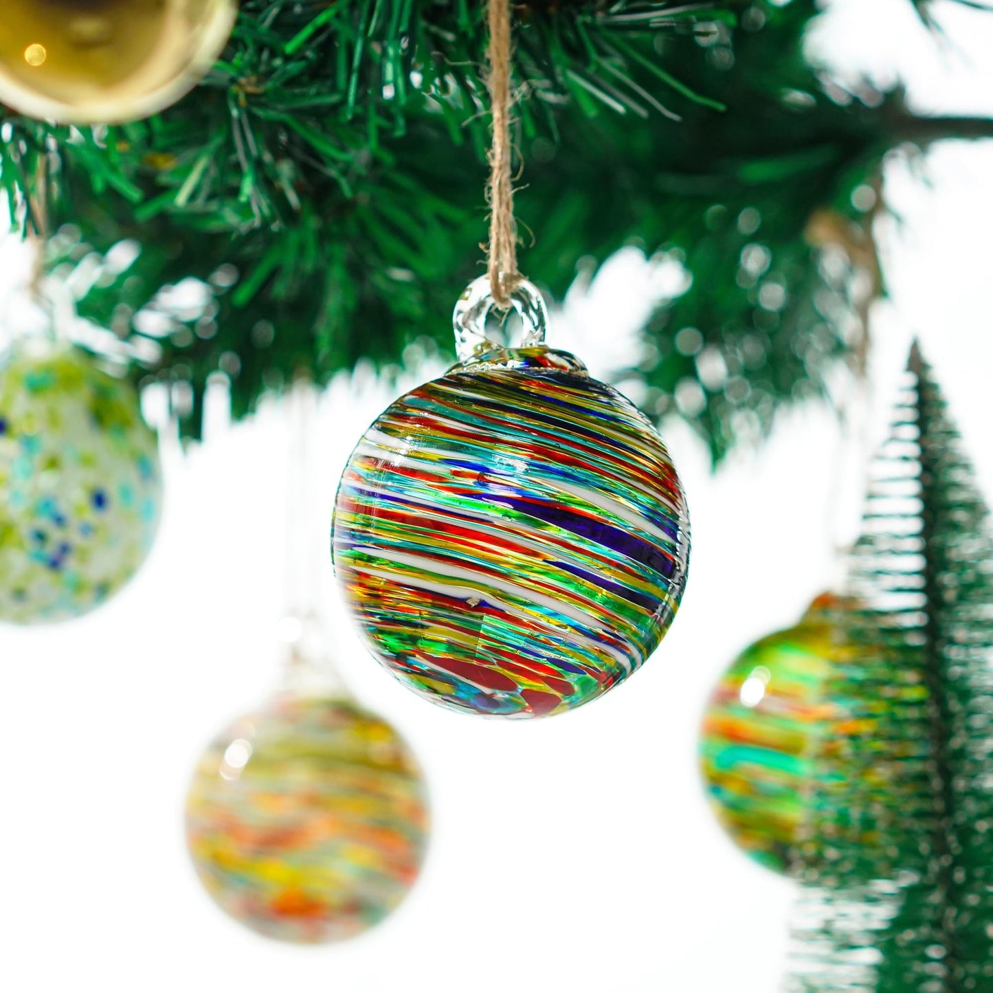 Set of 6 Hand Blown Glass Ball Ornaments Hanging Gazing Ball Witches Ball Decor for Garden Patio Window Tree