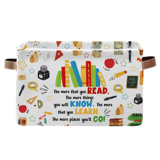 JOPJOLIW Reading Book Rectangle Storage Basket - Book Themed Collection Collapsible Storage Baskets with Handles - Reading Books Pattern Storages Bin for Kids Clothes, Gifts, Books,Toys