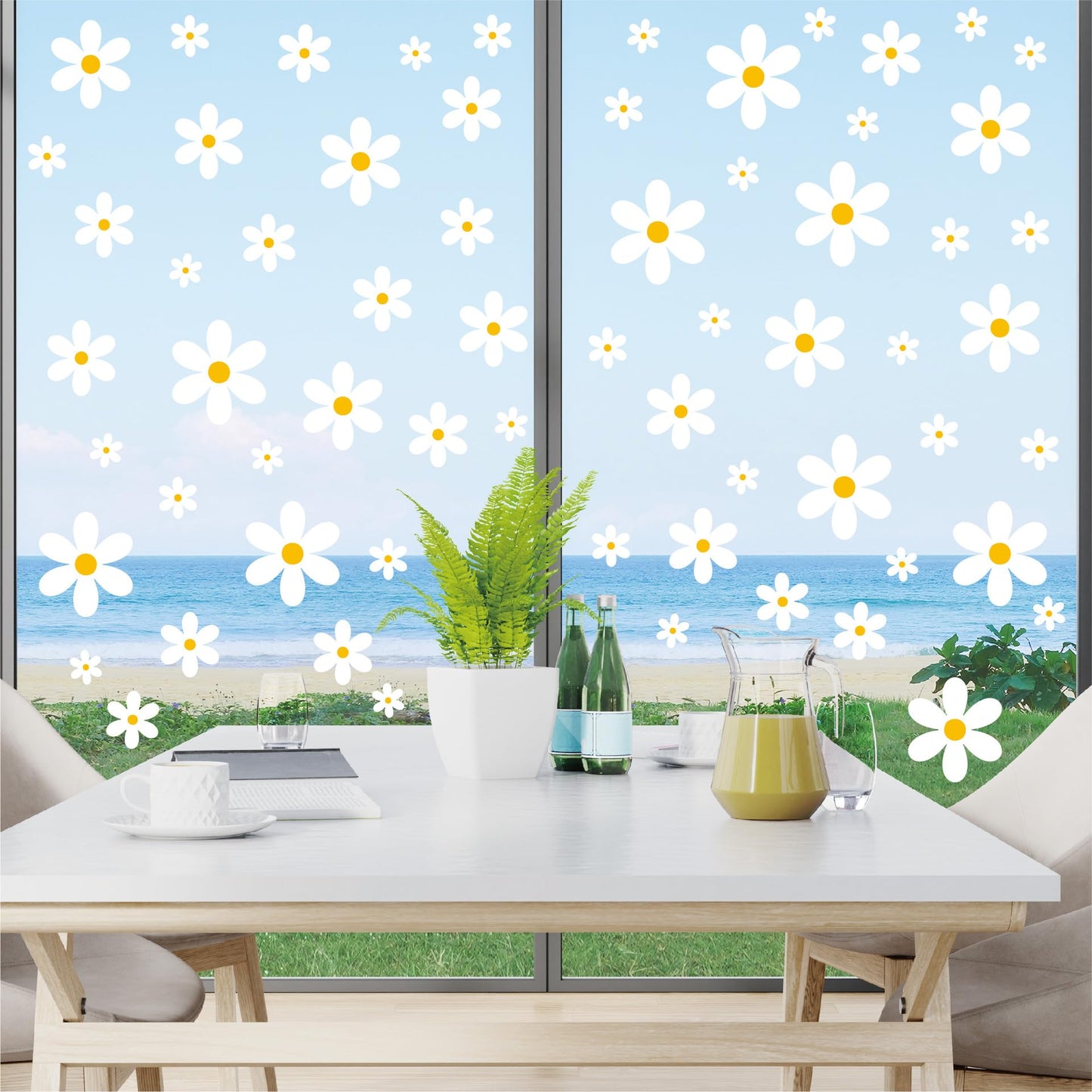 AOWDIAO 108 Pcs White Daisy Window Clings - 9 Sheets, Double-Sided Flower Glass Stickers - Summer & Spring Decorations for Home, Office, School