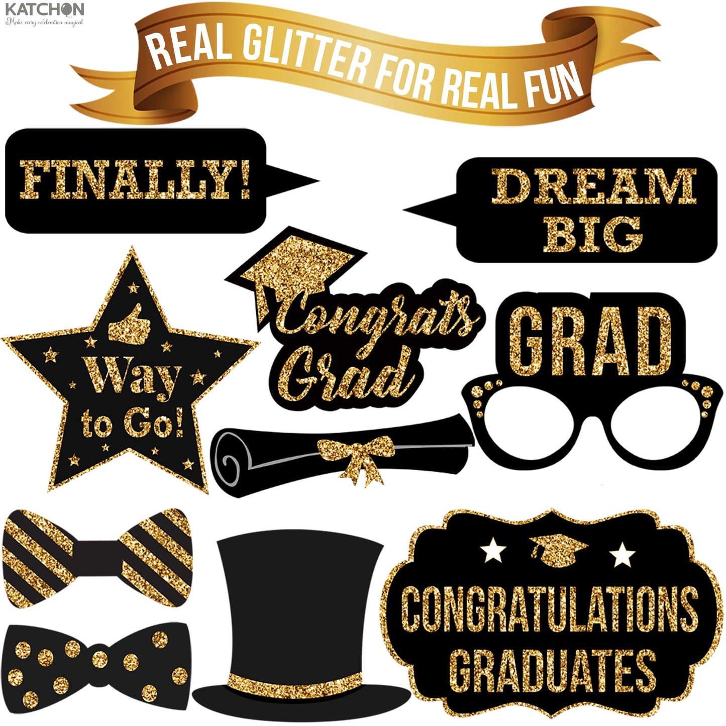 KatchOn, Graduation Photo Booth Props 2026 - Pack of 21 | 2026 Photo Props for Black and Gold 2026 Graduation Decorations, Graduation Party Decorations, Graduation Photo Booth Props, Grad Party Decor