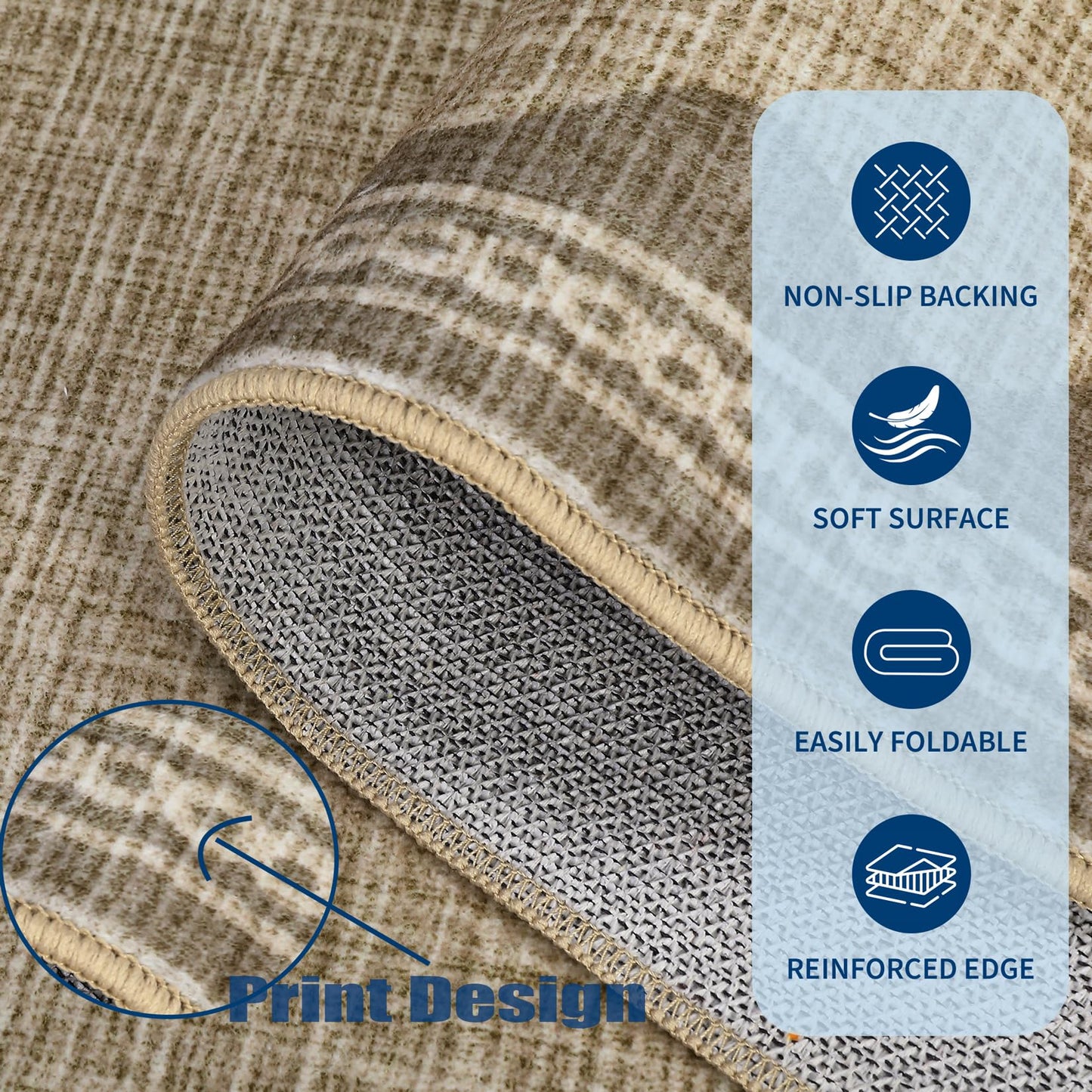 GarveeHome Door Mat Indoor Rugs for Entryway Scalloped Solid Tan Jute Digital Printing Small Rug 2x3 Washable Non-Slip Modern Soft Low-Pile Carpet for Bedroom Kitchen Entrance