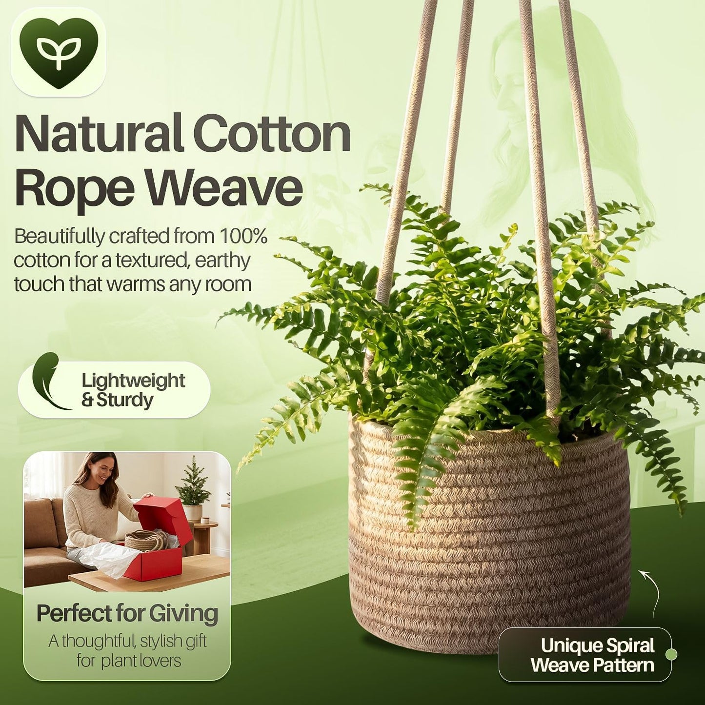 Flexzion Macrame Plant Hanger Basket for Indoor Plants - 8 Inch Jute Rope Planter Pot Cover, Woven Hanging Plant Holder Up to 7 Inch Pots, Boho Hanging Planters Home Decor Storage Organizer (Brown)