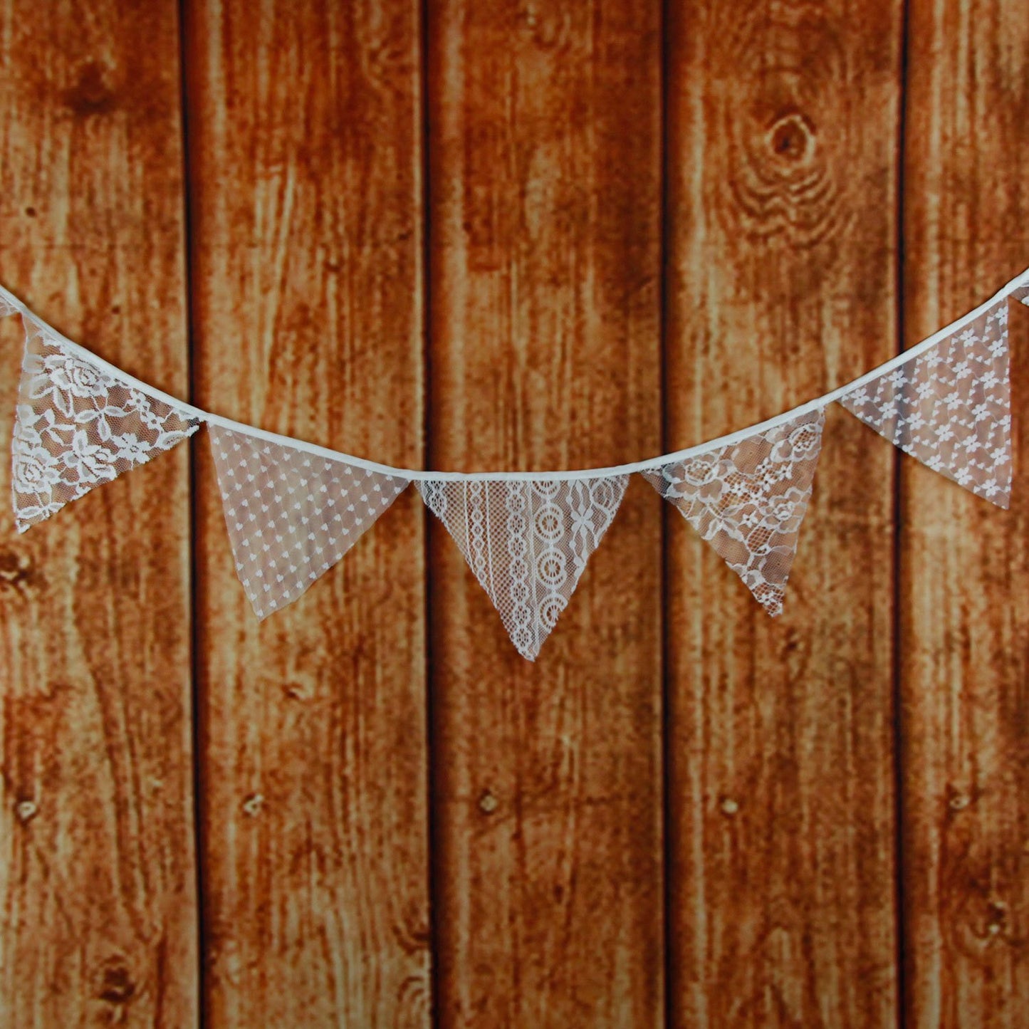 LOVENJOY White Floral Lace Pennant Banner, Fabric Triangle Lace Bunting Flag Garland - 10.8 Feet