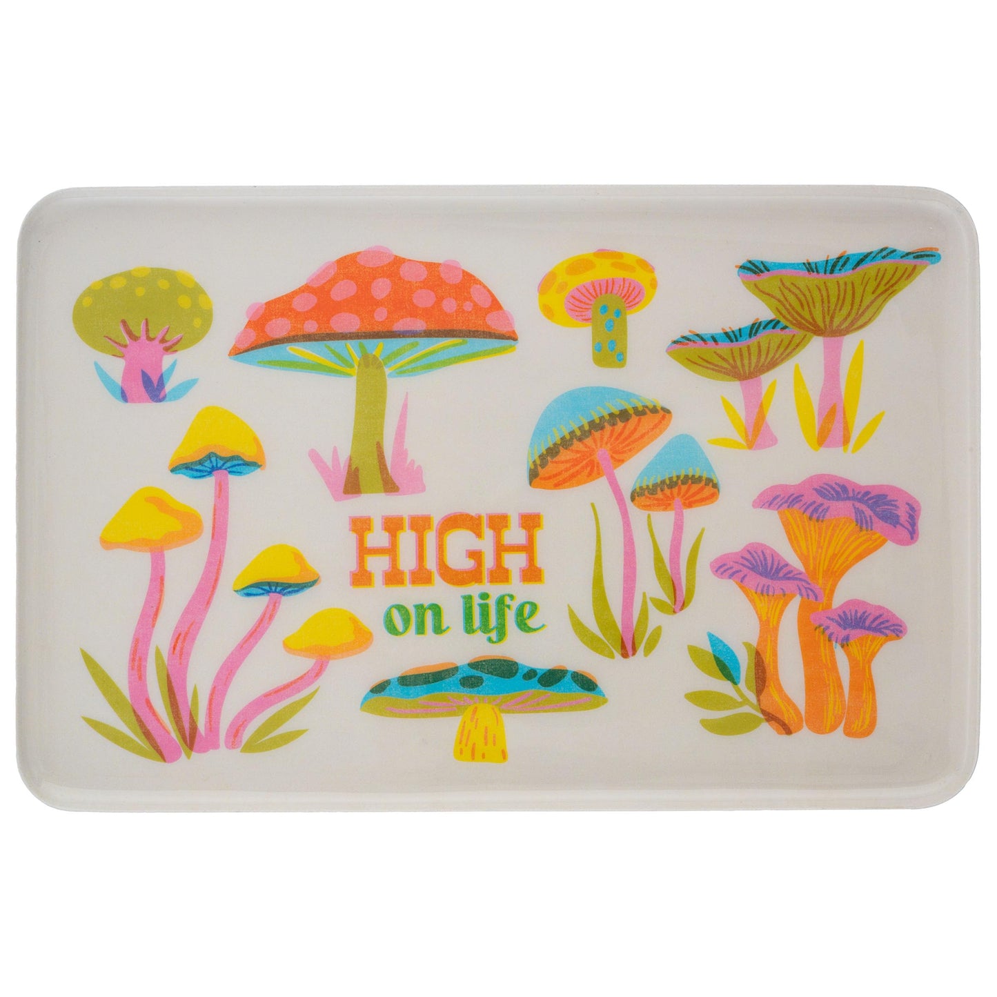 Karma, Enamel Trinket Tray, Rentangle Colorful Ring Bowl, Jewelry Dish Tray for Rings Bracelets Necklace, Large, Mushroom