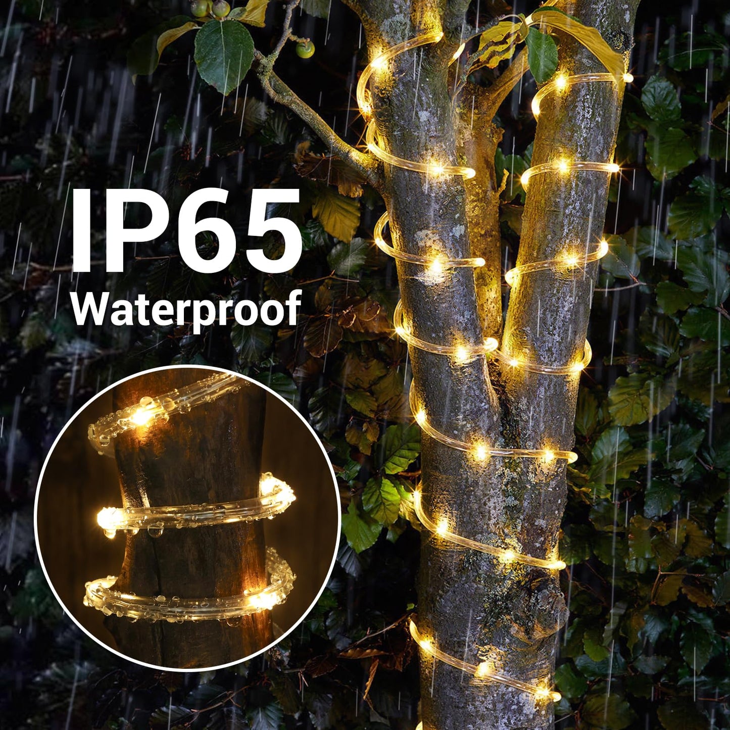 Solar Rope Lights, 2 Packs Total 132ft 400LED Solar String Lights, 8 Modes Waterproof Solar Powered Outdoor Light, Flexible Clear Tube Light for Garden Backyard Patio Deck Pool Tree Decor - Warm White