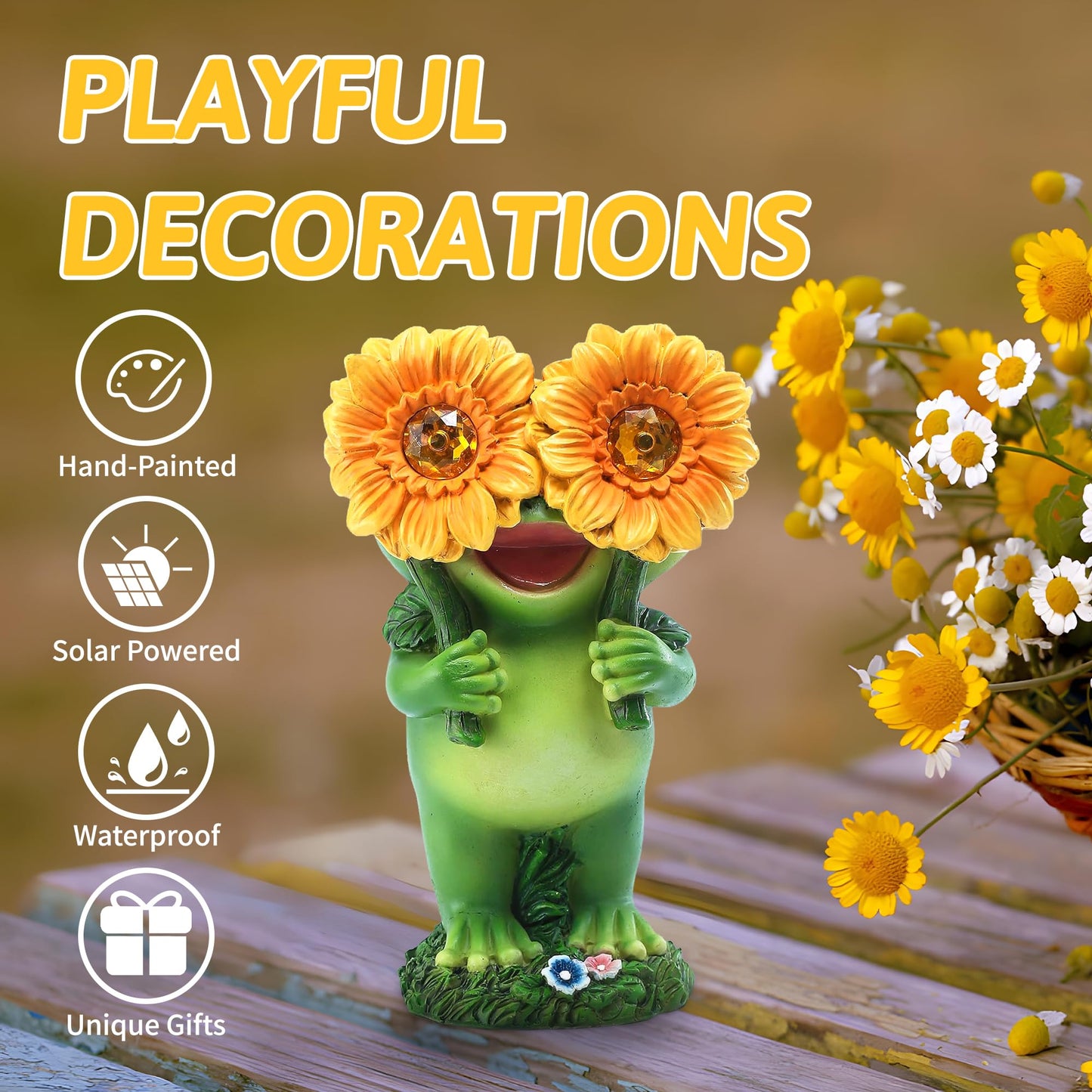 CFFOWNUG Outdoor Frog Garden Statue: Yard Decoration with Solar Light Funny Frog Sunflower Gifts for Women Mother's Day Housewarming Gift
