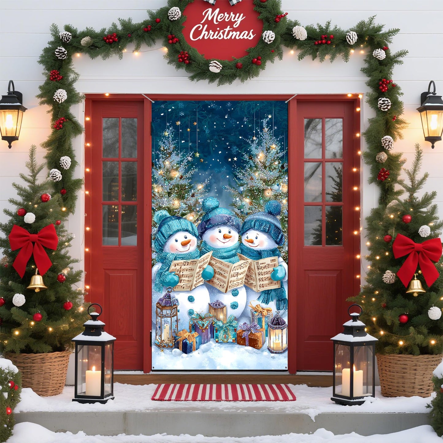 Merry Christmas Banner Door Cover 6 x 3 ft, Christmas Decorations for Party Banners, Xmas Winter Holiday Background Home Decor (Snowman)