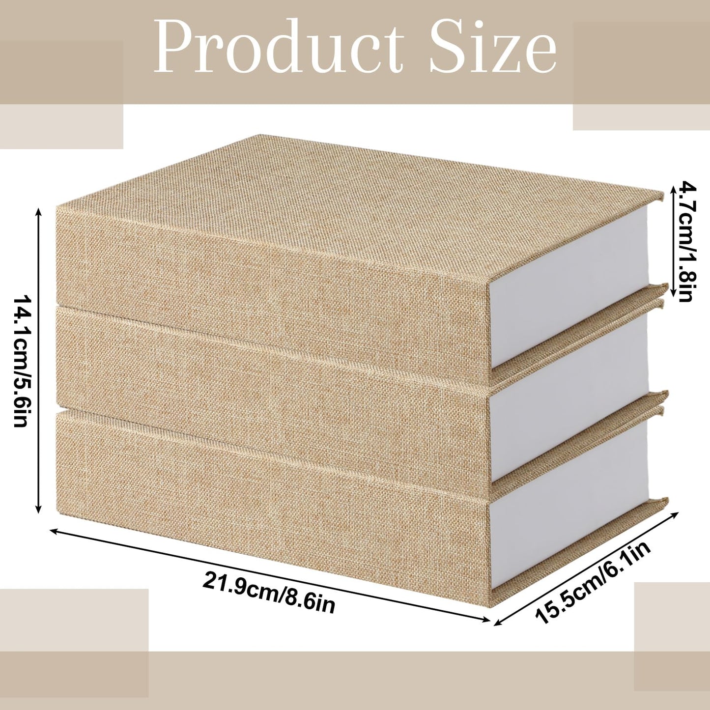 Tioncy 3 Pcs Fake Book Box Neutral Linen Book Box Decorative Faux Prop Storage for Farmhouse Home Decor shelf Table Card Photo DIY Keepsake Gift(8.6 x 6.1 x 1.8 Inch,Beige)