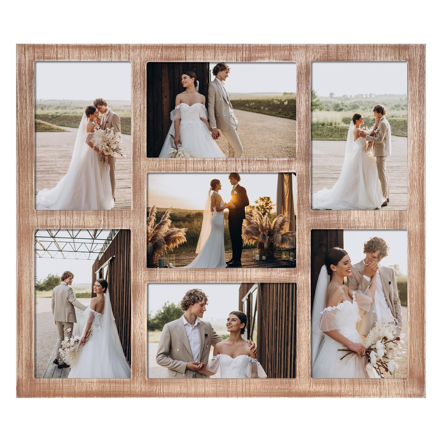 YESKAY 4x6 Picture Frame Collage for Wall Decor, Multiple Photo Collage Frames with Tempered Glass, 7-Opening for 4 x 6 Picture Frames, Rustic Brown, 1 Pack