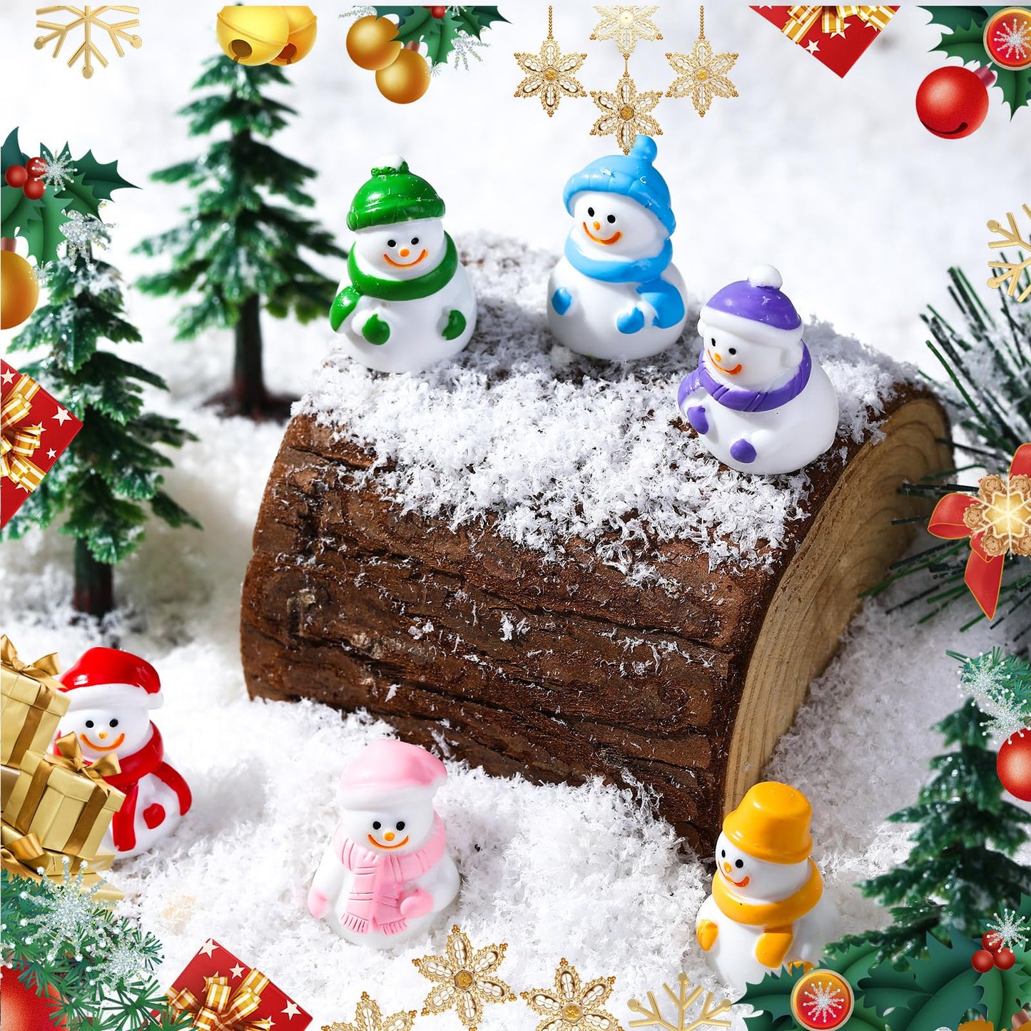 Guiqulai 72 Pcs Mini Resin Snowman Mini Snowman Figurines Miniature Figurines Suitable for DIY Cake Decoration Ornaments Crafts Moss Landscape