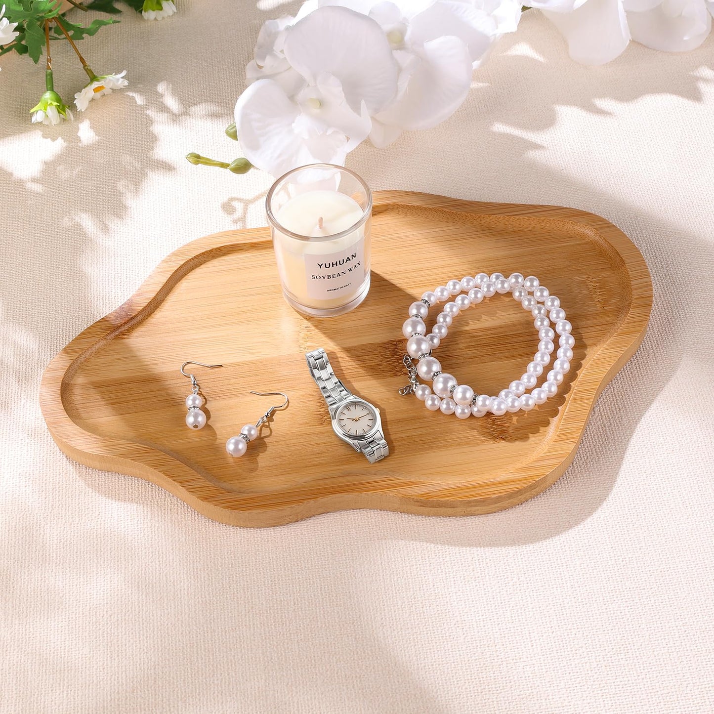 BIEOFFEI Wood Decorative Serving Tray for Candles Perfume, Cloud Jewelry Tray Trinket Dish, Wooden Trays for Coffee Table Home Decor