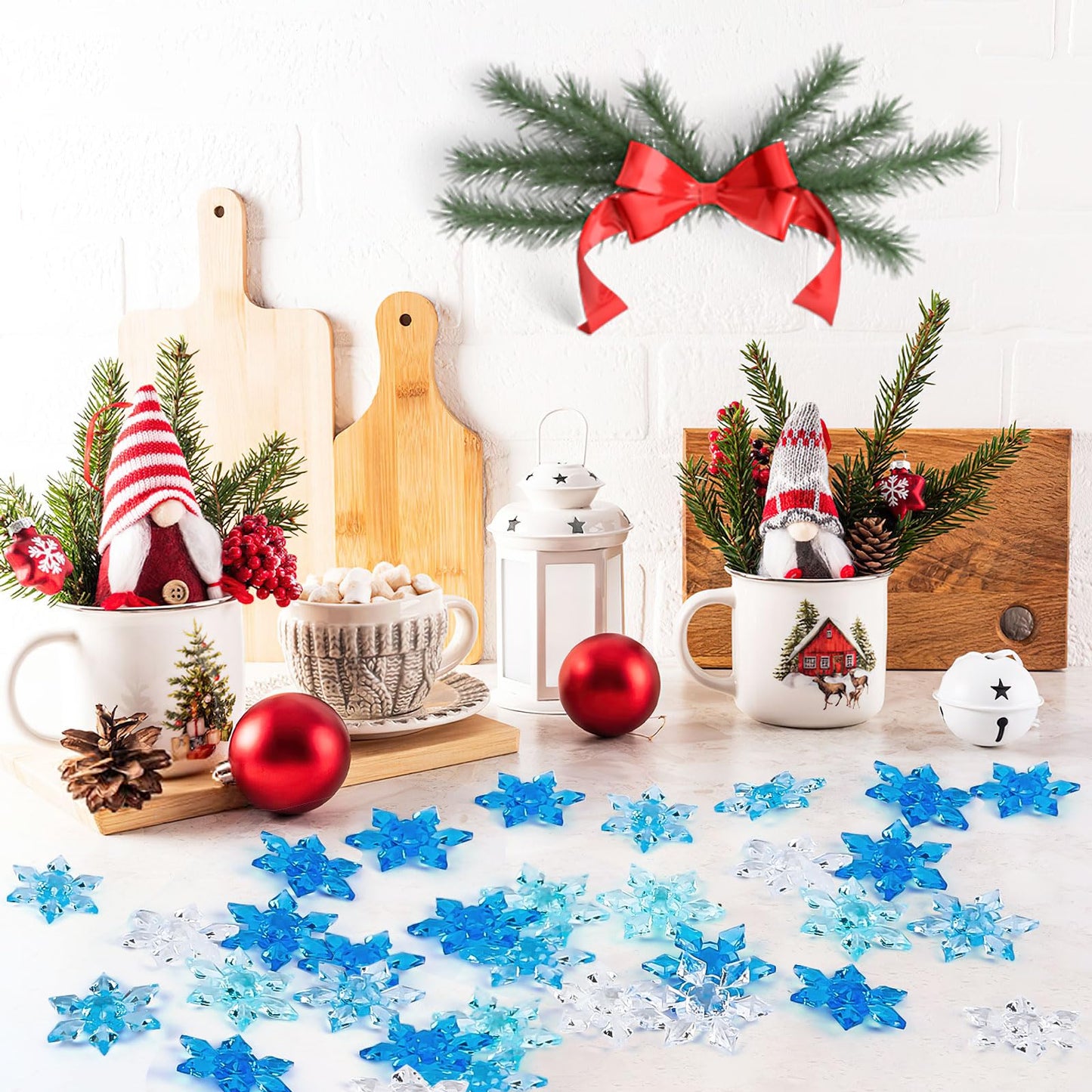 BOARDFEB 120Pcs Winter Acrylic Snowflake Ornaments 3D Blue Translucent Snowflake Crystals Gems Christmas Xmas Pendant Beads DIY Crafts for Vase Filler, Party Wedding Arts Crafts Decoration