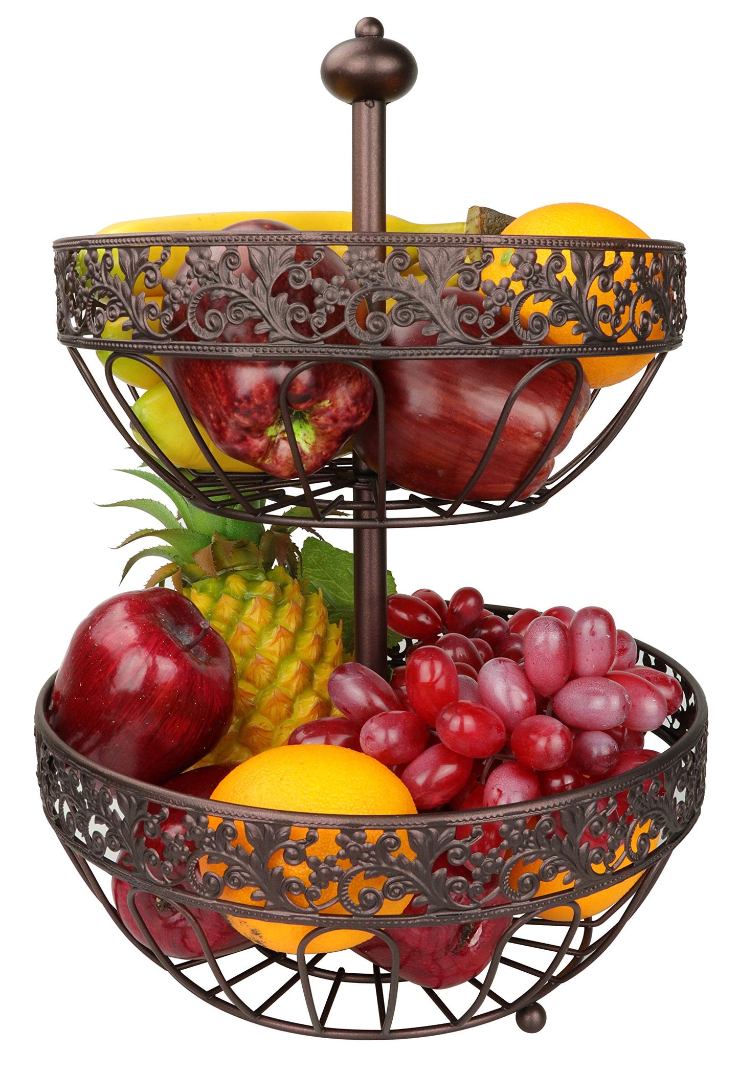 ROSYLINE 2 tier fruit basket, fruit bowl, multi-purpose kitchen and living room storage fruit and vegetable basket (Bronze gold)