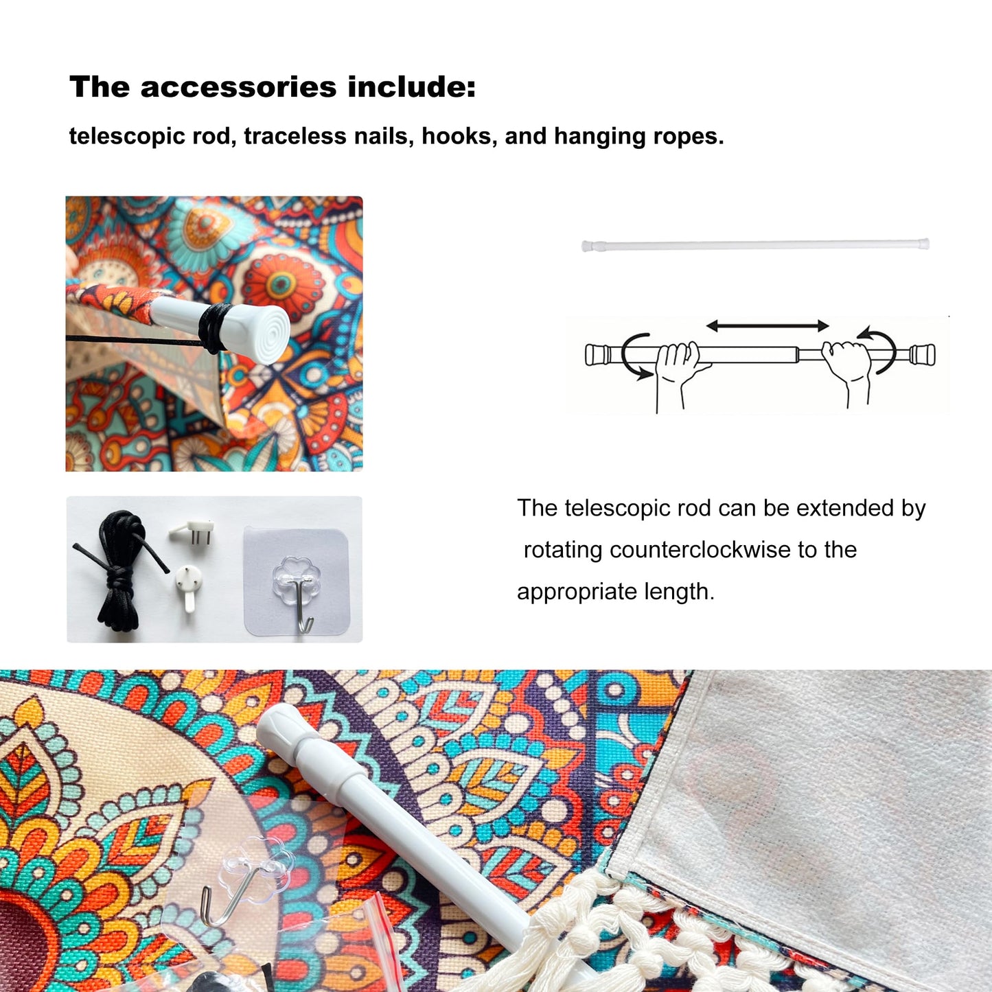 capasin Mandala Boho Macrame Wall Hanging Tapestry For Bedroom Tapestries Vertical Art Fabric Decor Door Living Room Bohemian (Style A, 17.5 * 43)