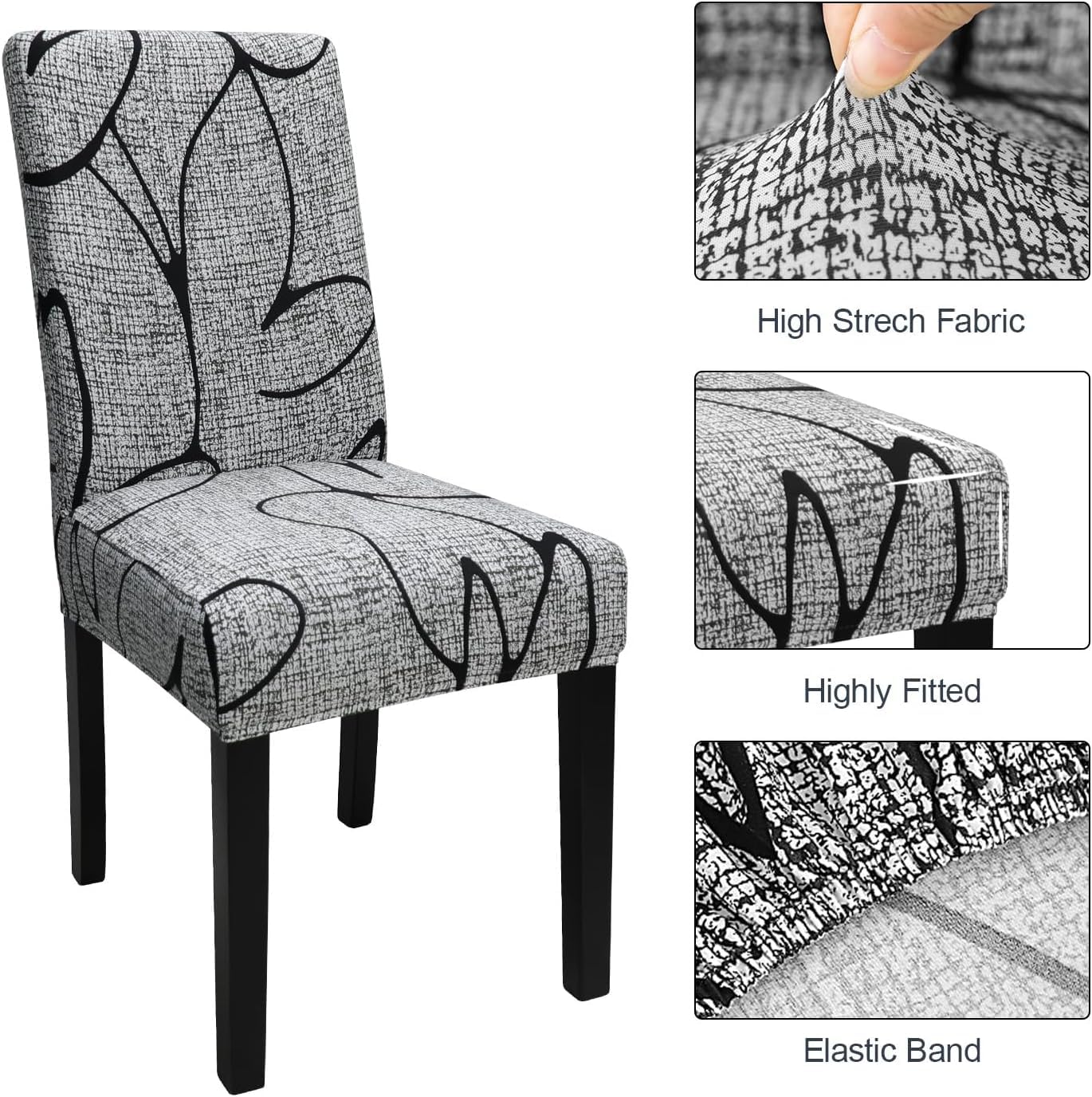 Keyroal Dining Room Chair Covers Set of 1, Stretch Printed Parsons Chair Slipcovers Spandex Removable Washable Kitchen Chair Protector Cover for Dining Room, Hotel, Ceremony