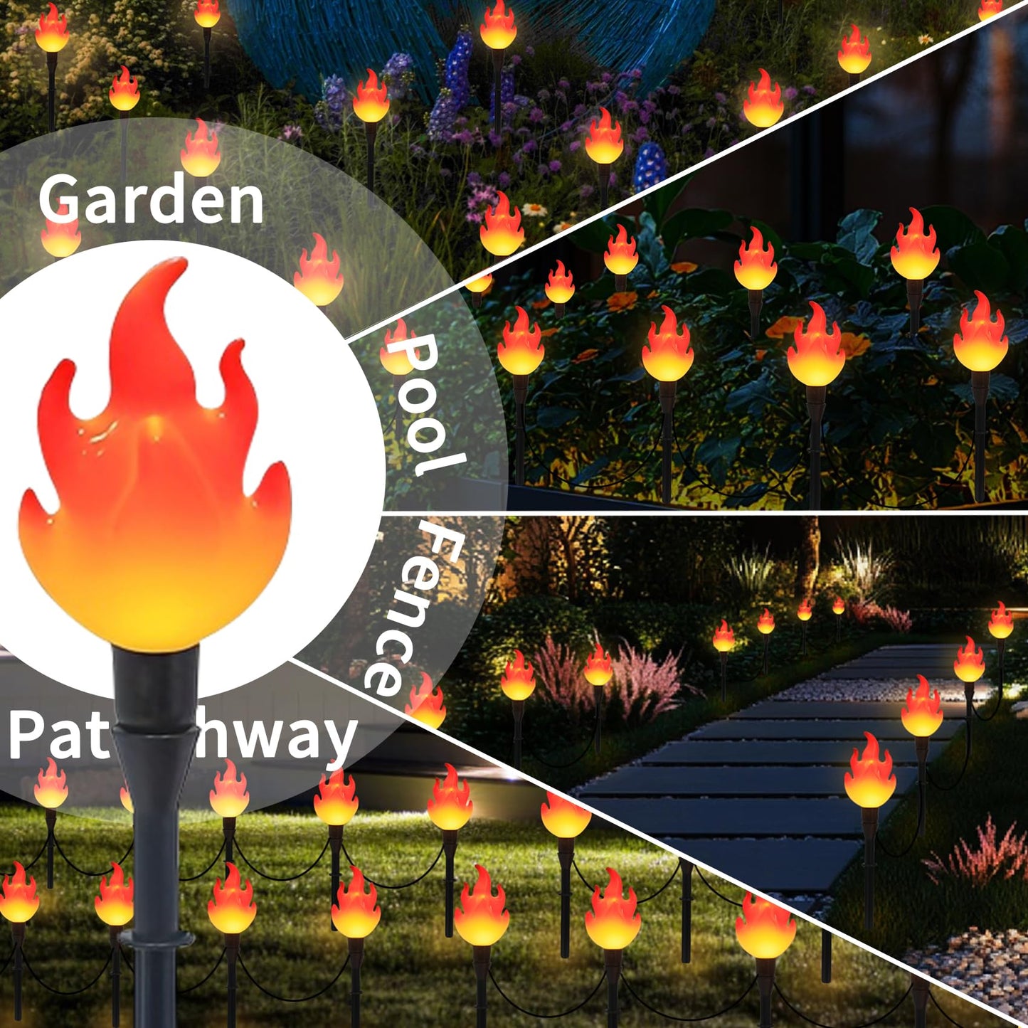 ALENEY Christmas Light Solar Lights Outdoor, 6.2Ft Cute Flame Light String with Stake, Waterproof 10 LED Garden Decor for Outside Patio Pathway Yard Halloween Decorations, Warm White