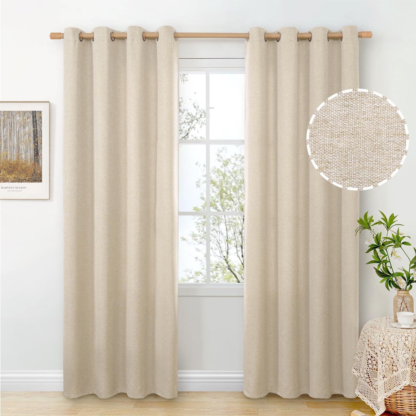 BGment Oatmeal Linen Curtains 84 Inch Length 2 Panels Set for Living Room, Sand Semi Sheer Drapes Light Filtering Window Treatments with Grommet for Bedroom No See Through, Each 52 Inch Wide