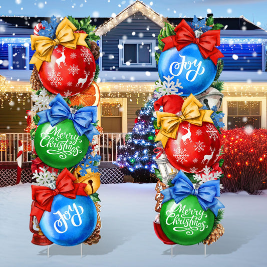 Briwooody 2 Pcs Ball Christmas Decorations Outdoor 38 Inch Christmas Yard Signs with Stakes Large Ball Ornaments Outside Colorful Ornaments Lawn Stakes for Home Lawn Garden Porch Decor