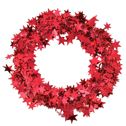 Wire Garland - Glittering Colorfol-Star Shaped Tinsel Wire Garland Christmas Decoration for Christmas Trees Decoration Wedding Birthday Party Festive Ornament(red)
