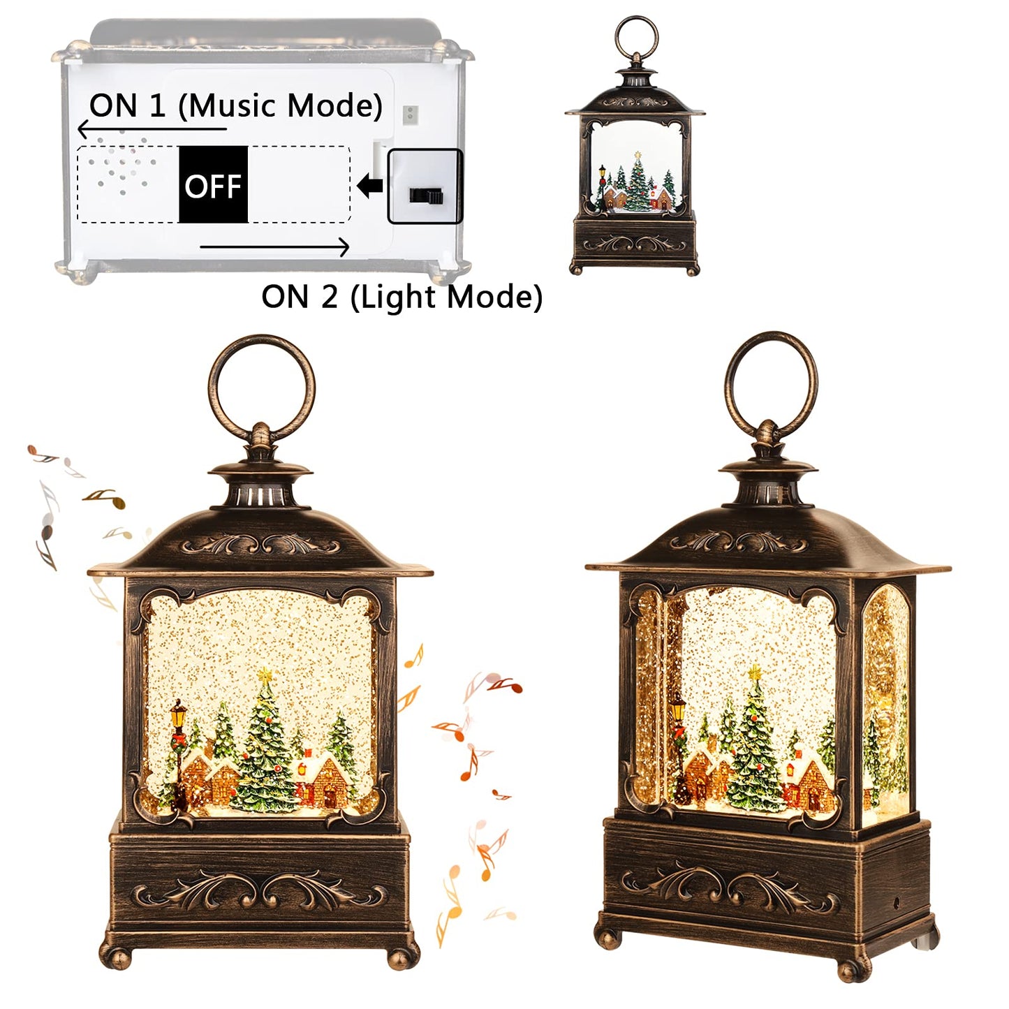 Christmas Village Snow Globe Lantern,Christmas Decorations Indoor Water Lantern Swirling Glittering with Music & Timer, USB/Battery Operated Lighted Lanterns for Home Decor Gifts (Forest House)
