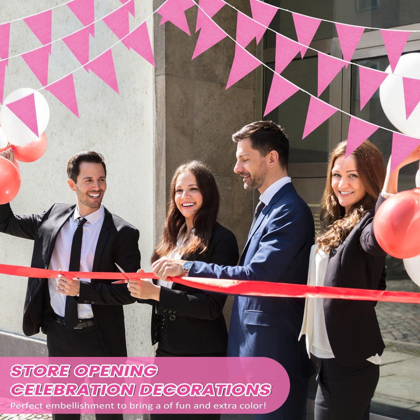 Hahafelt 100 Feet Pennant Banners Flags 75 Solid String Triangle Flags for Grand Opening, Carnival Theme Birthday Party Decoration Outdoor Events Classroom Decoration(Pink)
