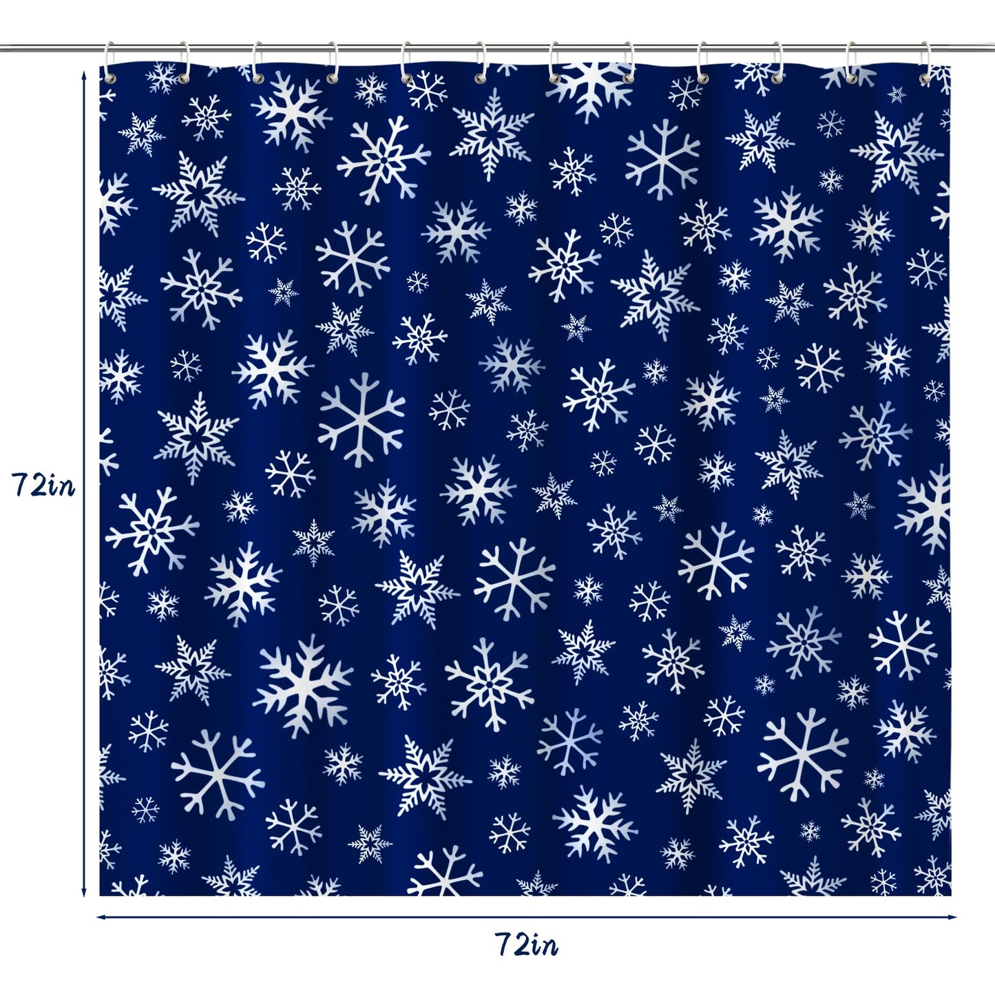 Christmas Shower Curtain: Blue White Snowflakes Christmas Bath Shower Curtain Set with Hooks, Serene Winter Snowflake Merry Xmas Fabric Bathroom Decorations for Home Farmhouse Window Indoor Decor