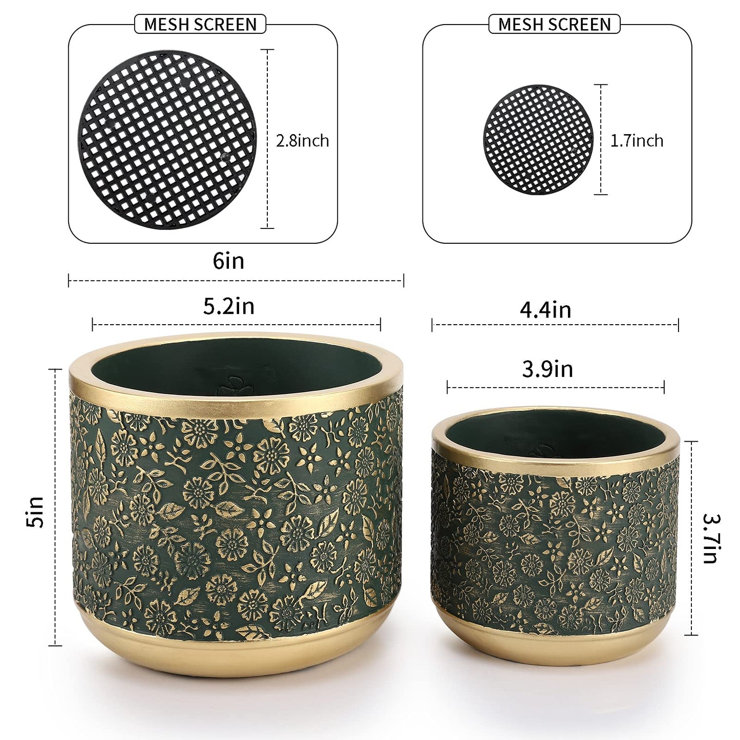 Ten-stone 6 +4.4 Inch Cement Planter Decorative Pots with Drainage Hole for All House Plants, Succulents, Flowers, and Cactus (Green)