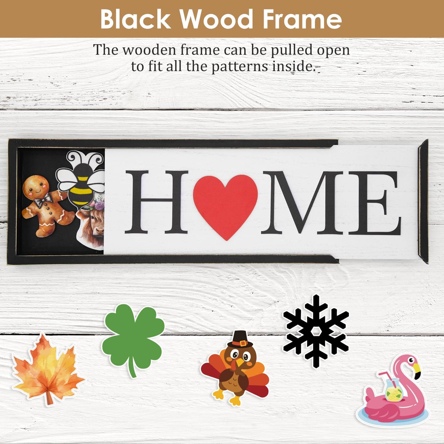 nuvagiki Interchangeable Seasonal Home Sign with 12 Icons, Farmhouse Wooden Table Decor, Rustic Tiered Tray Decorations for Holidays, Spring Summer Fall Christmas Home Decor