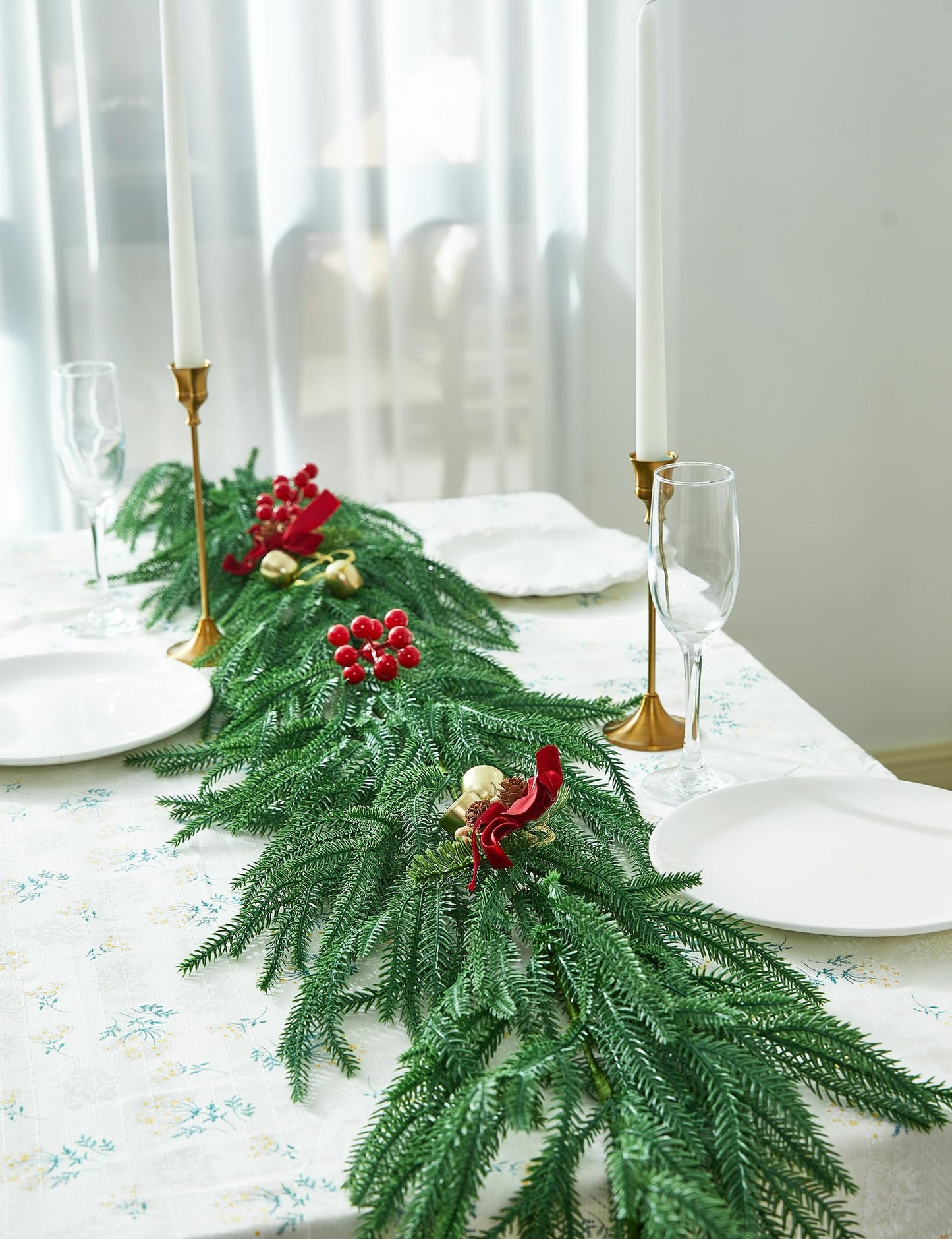 Heleze 6 Ft Norfolk Pine Garland Realistic - Christmas Mantel Garlands, Faux Norfolk Pine Natural Touch Garland for Table Fireplace Stairs Christmas Decorations